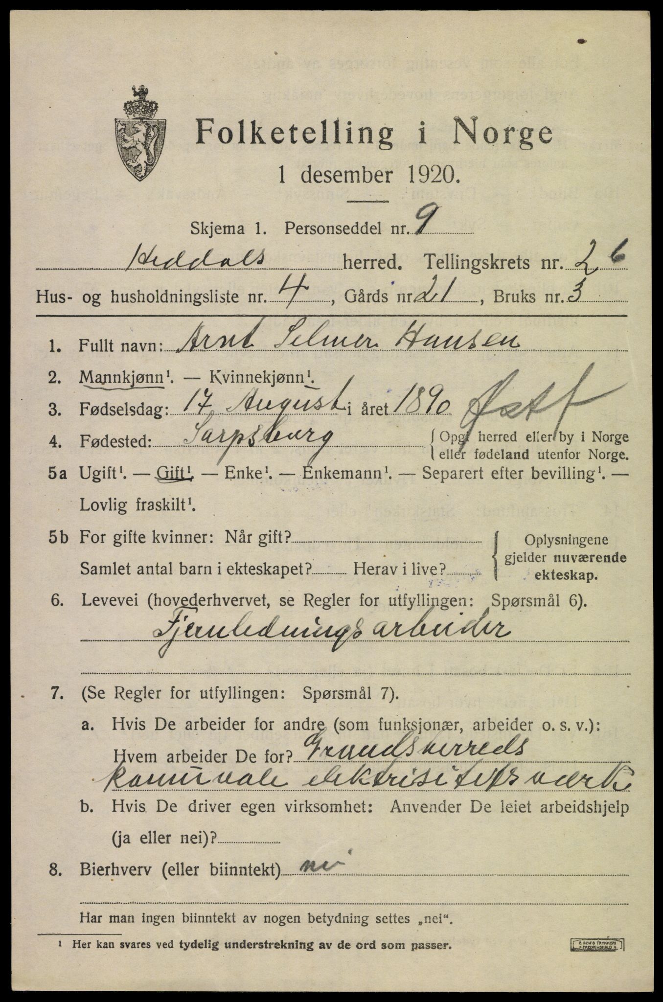 SAKO, 1920 census for Heddal, 1920, p. 3014