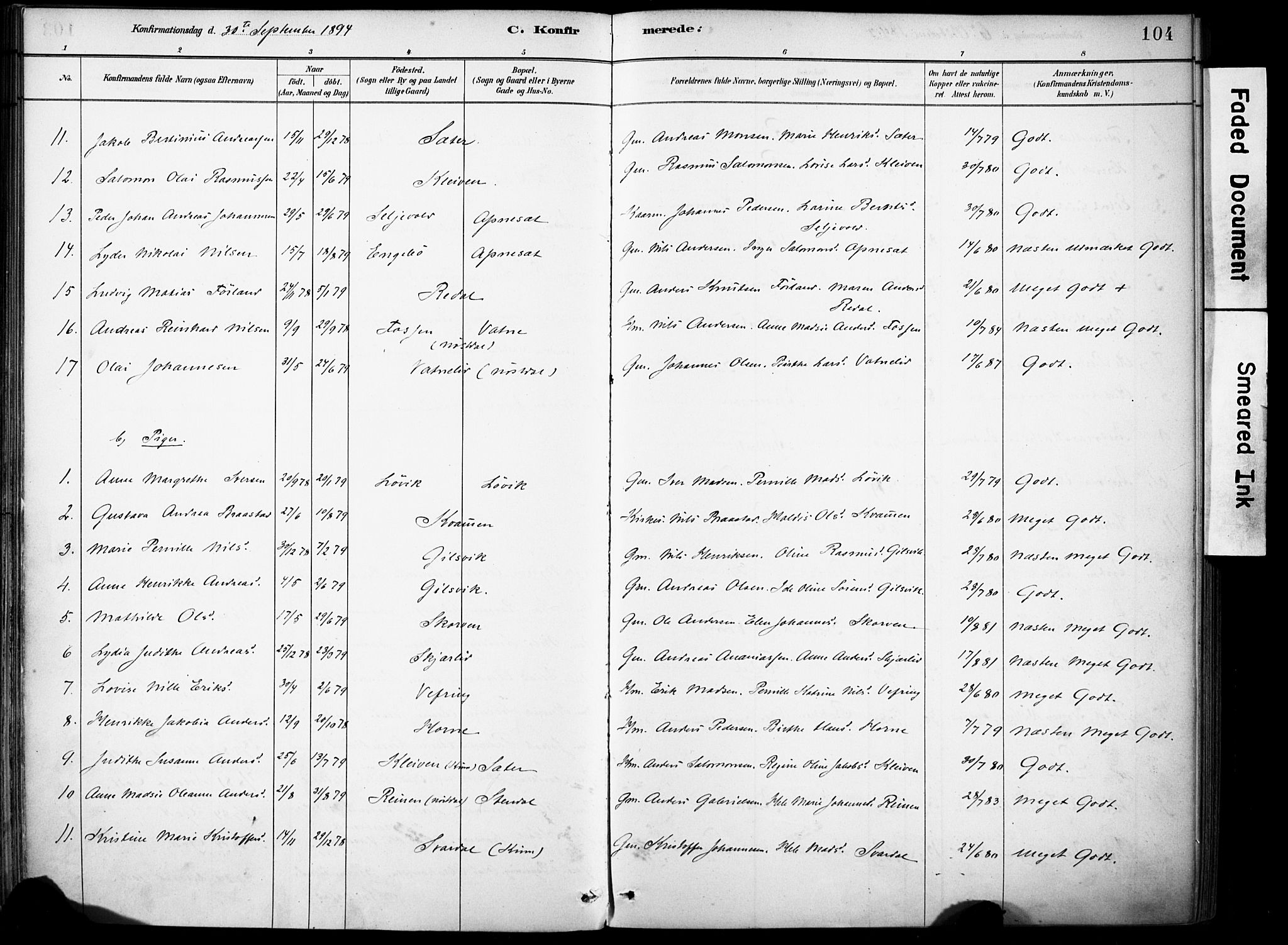 Førde sokneprestembete, AV/SAB-A-79901/H/Haa/Haae/L0001: Parish register (official) no. E 1, 1881-1911, p. 104