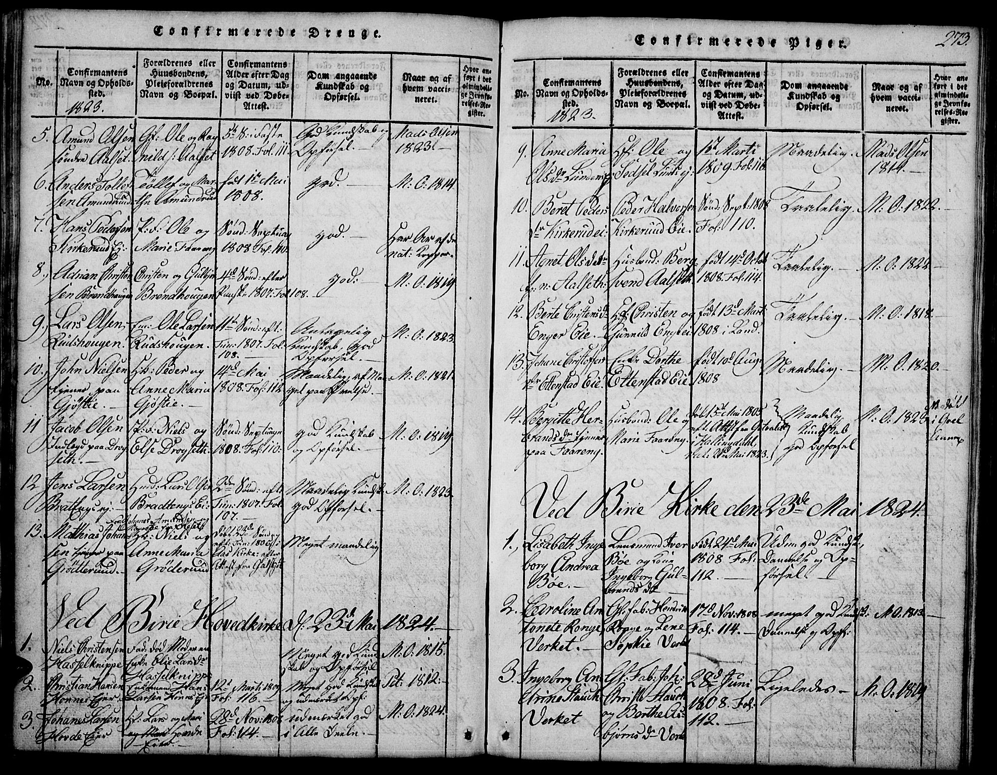 Biri prestekontor, SAH/PREST-096/H/Ha/Hab/L0001: Parish register (copy) no. 1, 1814-1828, p. 273