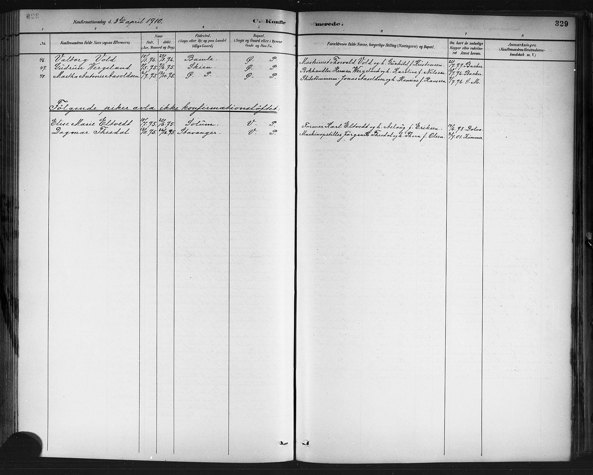 Porsgrunn kirkebøker , SAKO/A-104/G/Gb/L0005: Parish register (copy) no. II 5, 1883-1915, p. 329
