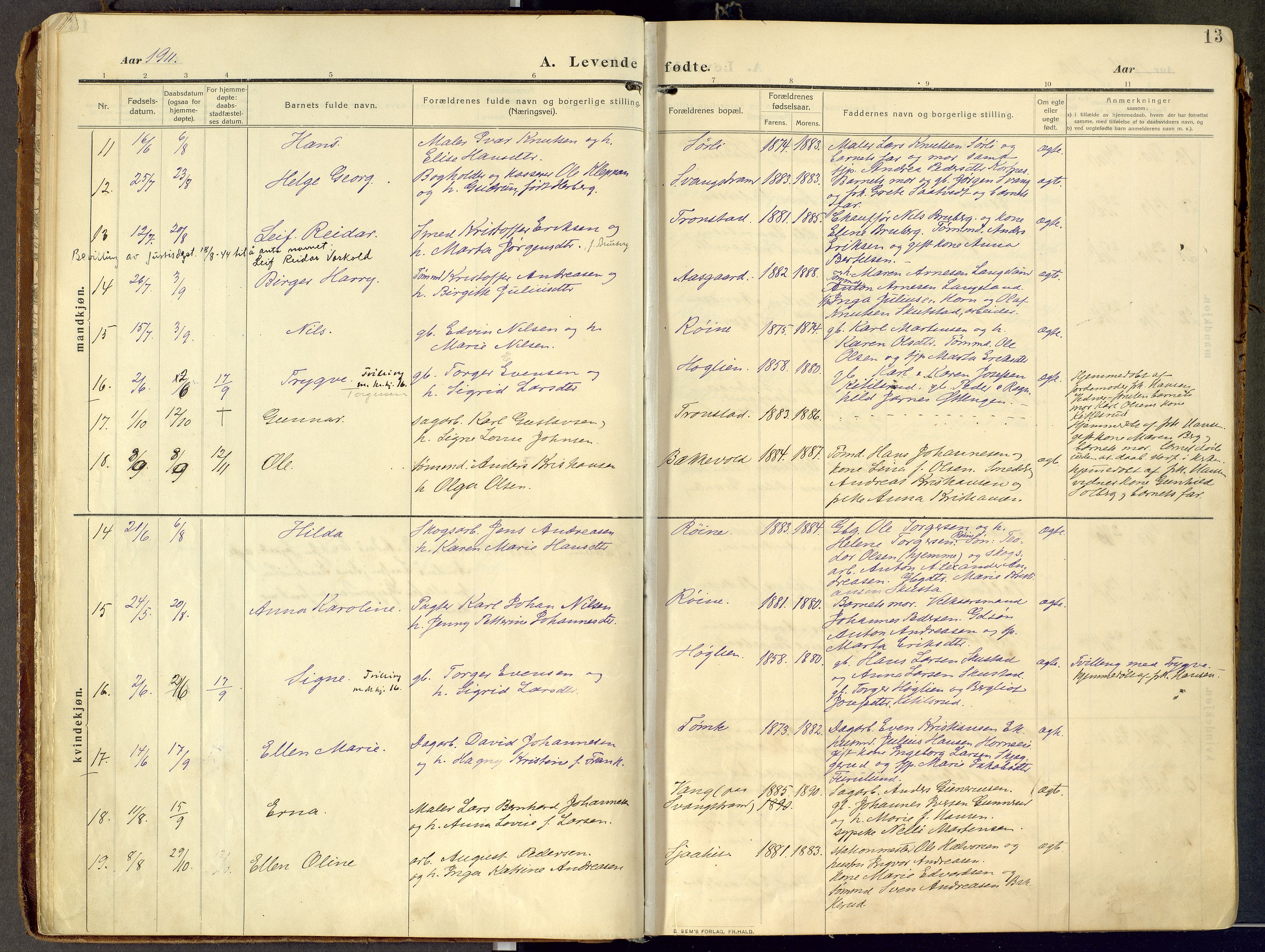 Lier kirkebøker, AV/SAKO-A-230/F/Fc/L0001: Parish register (official) no. III 1, 1906-1936, p. 13