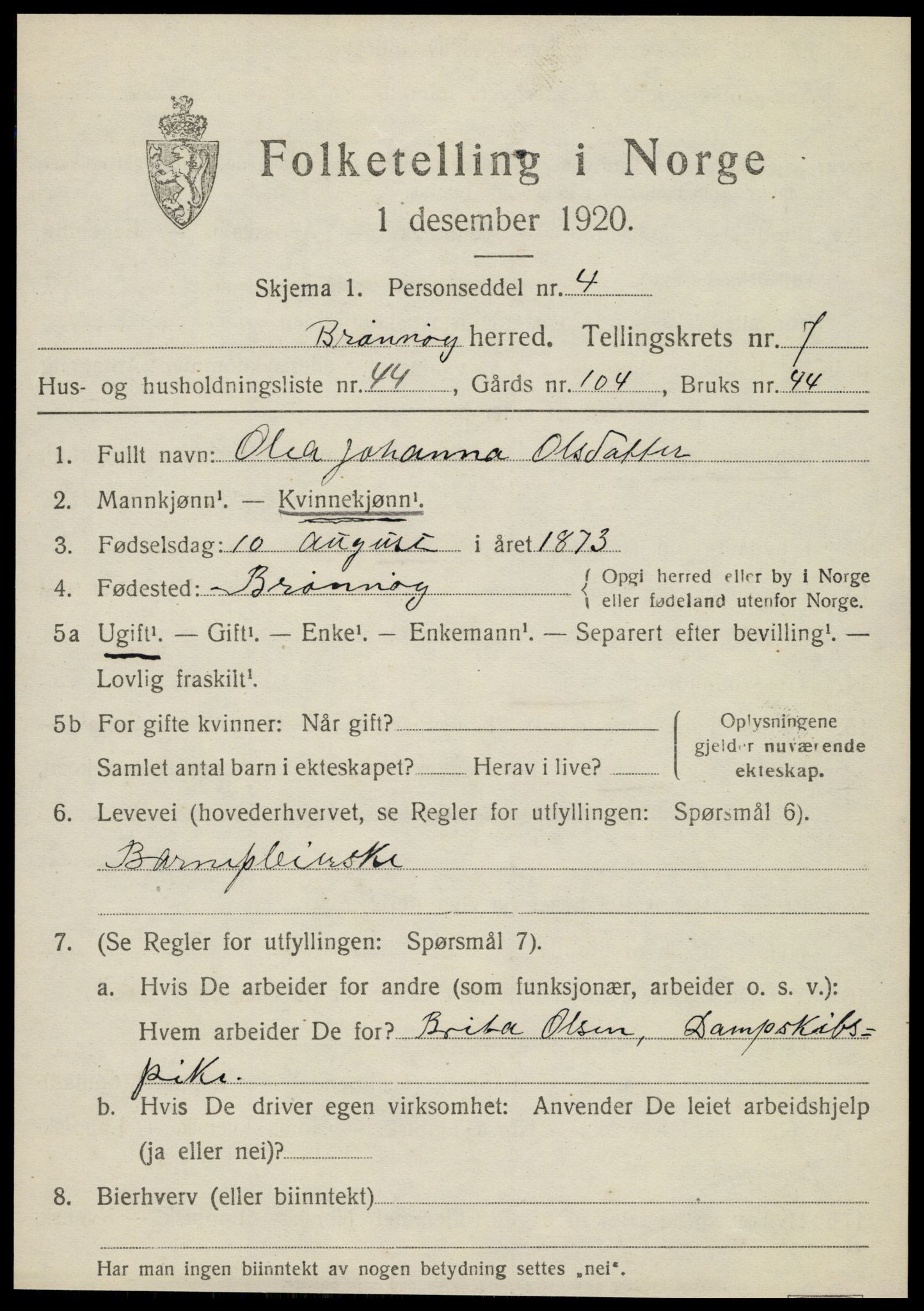 SAT, 1920 census for Brønnøy, 1920, p. 5686