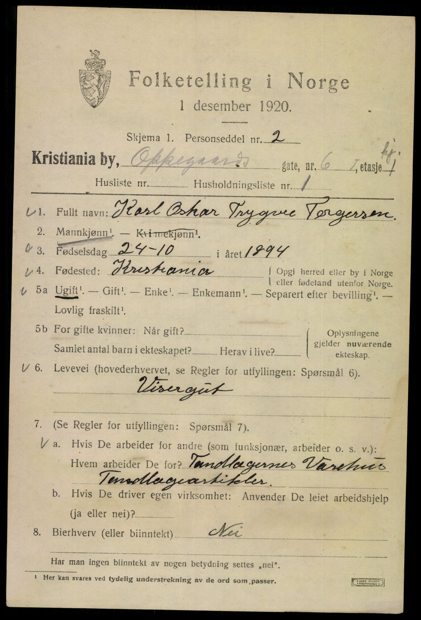 SAO, 1920 census for Kristiania, 1920, p. 434875