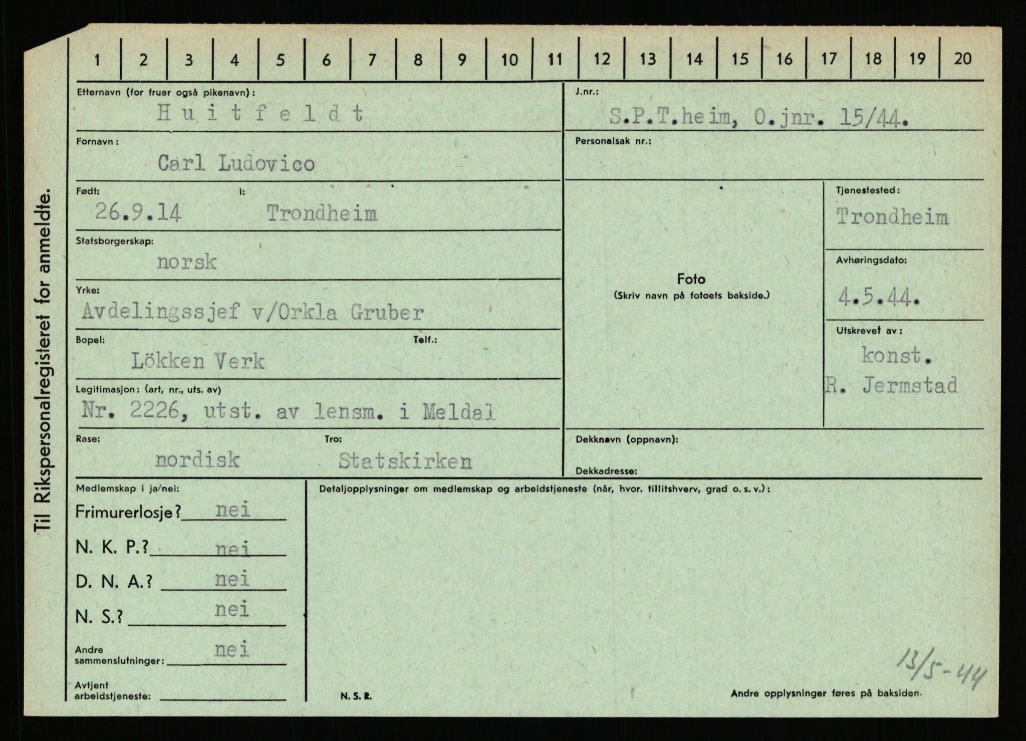 Statspolitiet - Hovedkontoret / Osloavdelingen, AV/RA-S-1329/C/Ca/L0007: Hol - Joelsen, 1943-1945, p. 1219