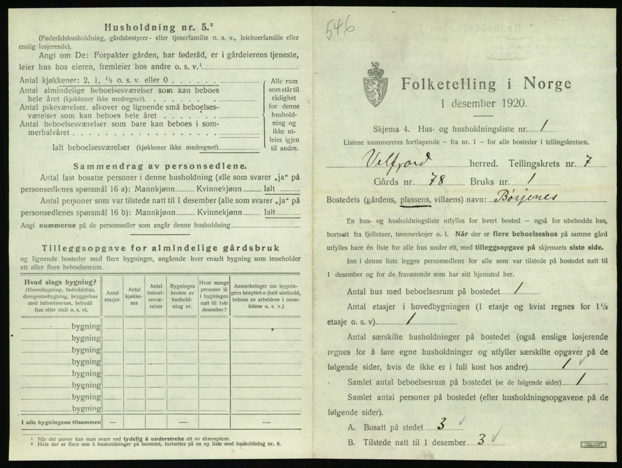 SAT, 1920 census for Velfjord, 1920, p. 547