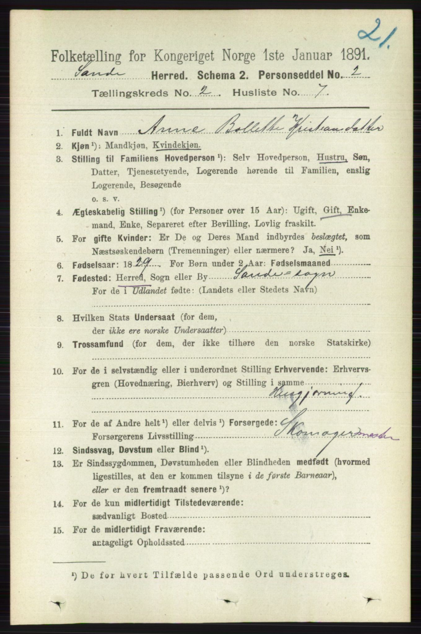 RA, 1891 census for 0713 Sande, 1891, p. 553