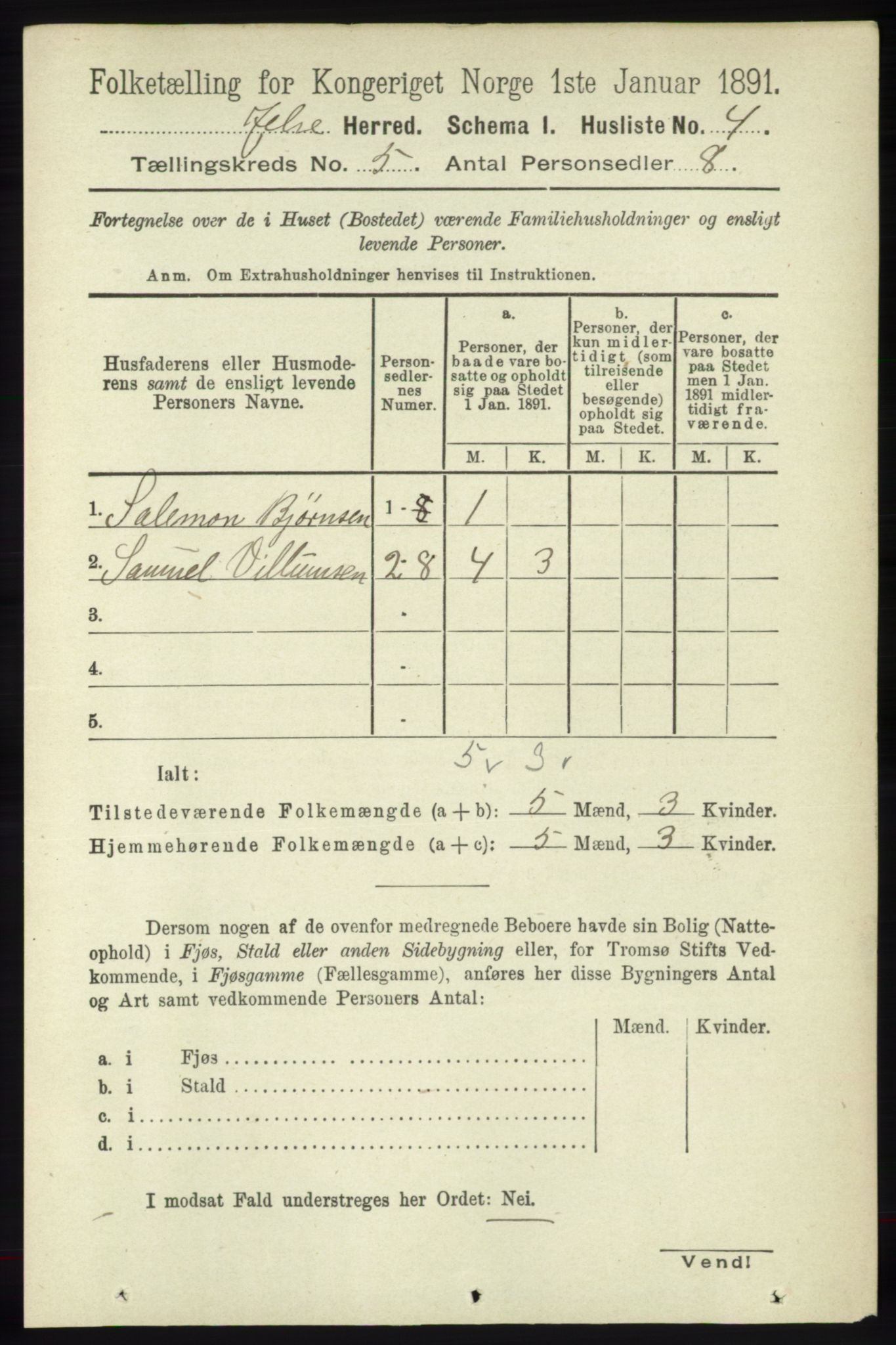 RA, 1891 census for 1138 Jelsa, 1891, p. 1045