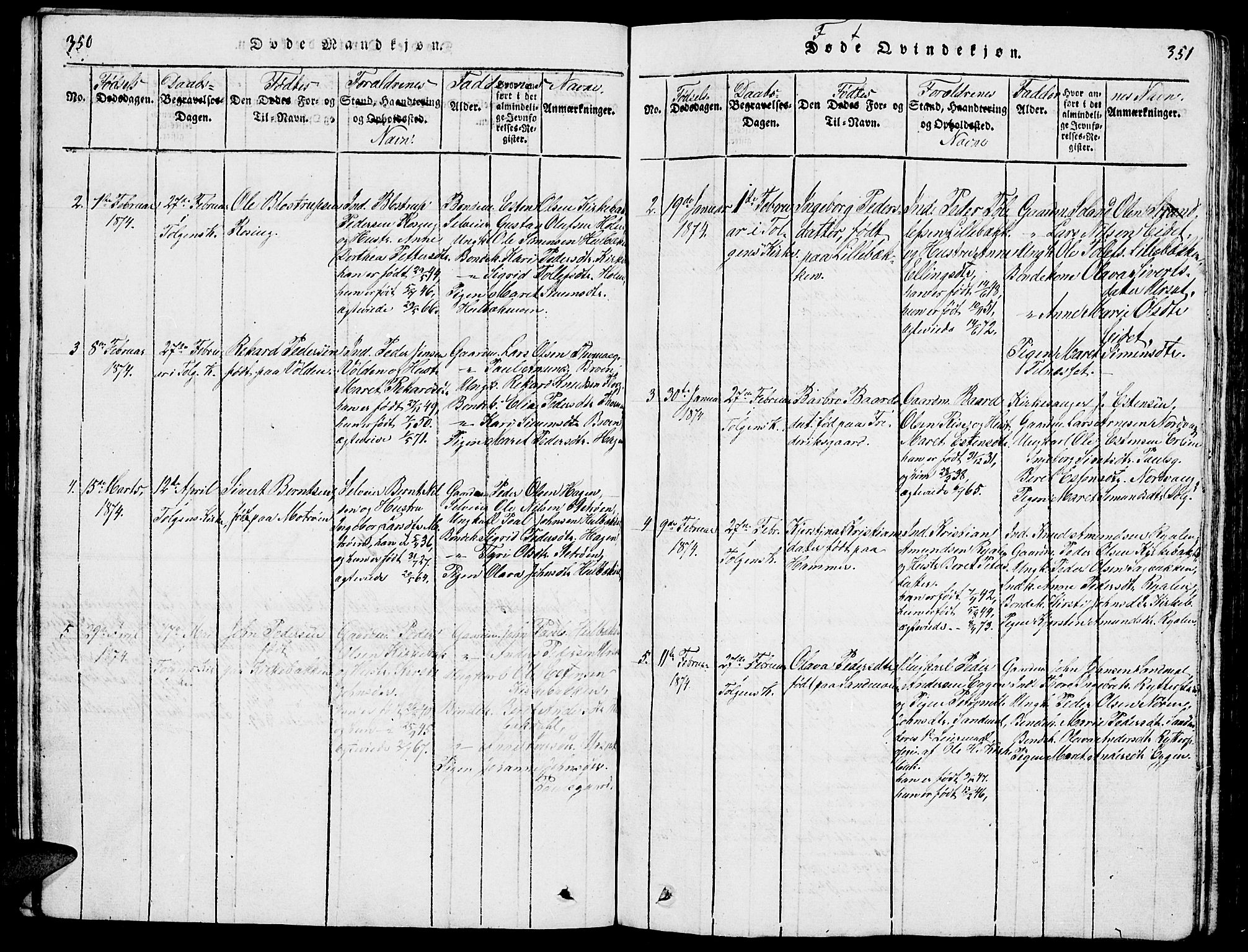 Tolga prestekontor, AV/SAH-PREST-062/L/L0001: Parish register (copy) no. 1, 1814-1877, p. 350-351