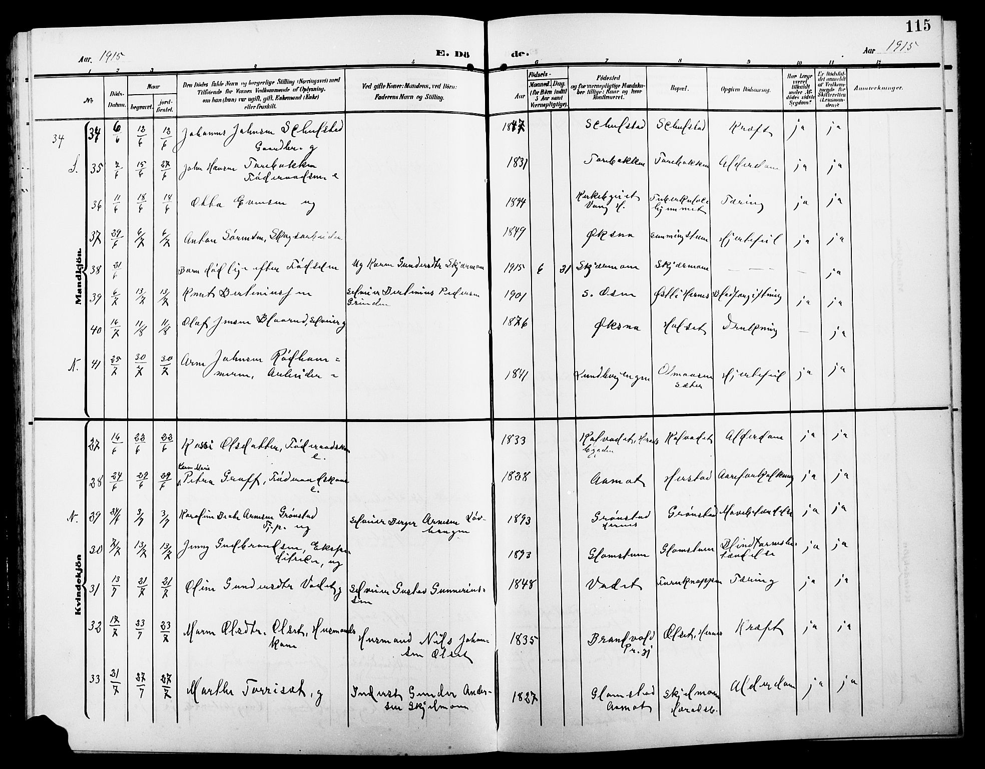 Elverum prestekontor, AV/SAH-PREST-044/H/Ha/Hab/L0009: Parish register (copy) no. 9, 1908-1921, p. 115