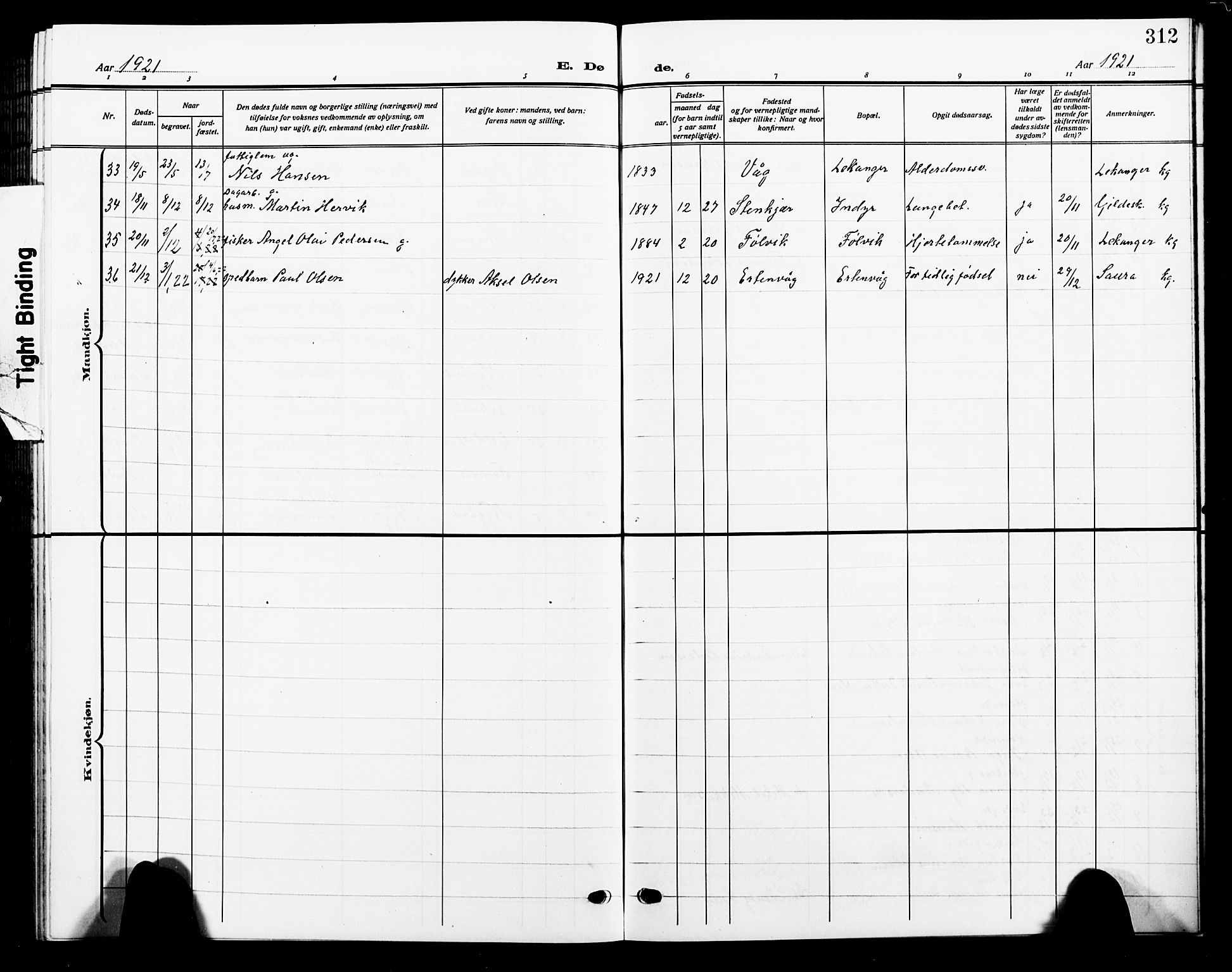 Ministerialprotokoller, klokkerbøker og fødselsregistre - Nordland, AV/SAT-A-1459/805/L0110: Parish register (copy) no. 805C06, 1909-1924, p. 312