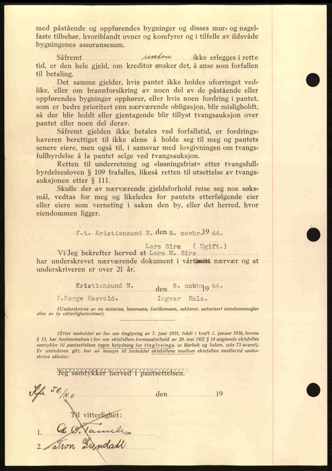 Nordmøre sorenskriveri, AV/SAT-A-4132/1/2/2Ca: Mortgage book no. B92, 1944-1945, Diary no: : 1925/1944