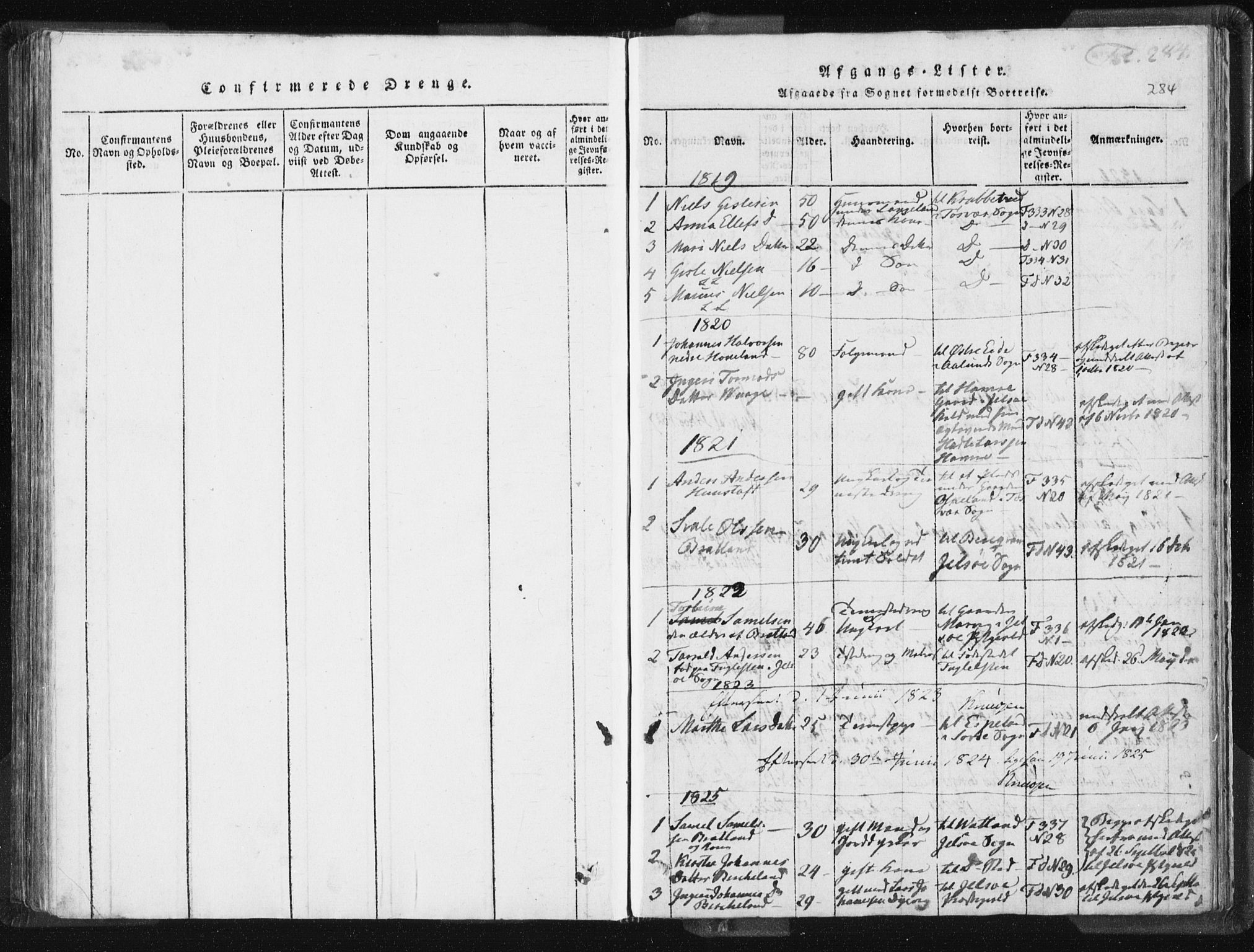 Vikedal sokneprestkontor, SAST/A-101840/01/IV: Parish register (official) no. A 5, 1817-1850, p. 284