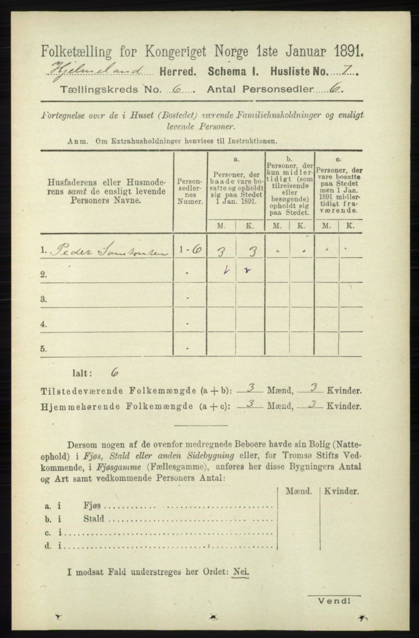 RA, 1891 census for 1133 Hjelmeland, 1891, p. 1503