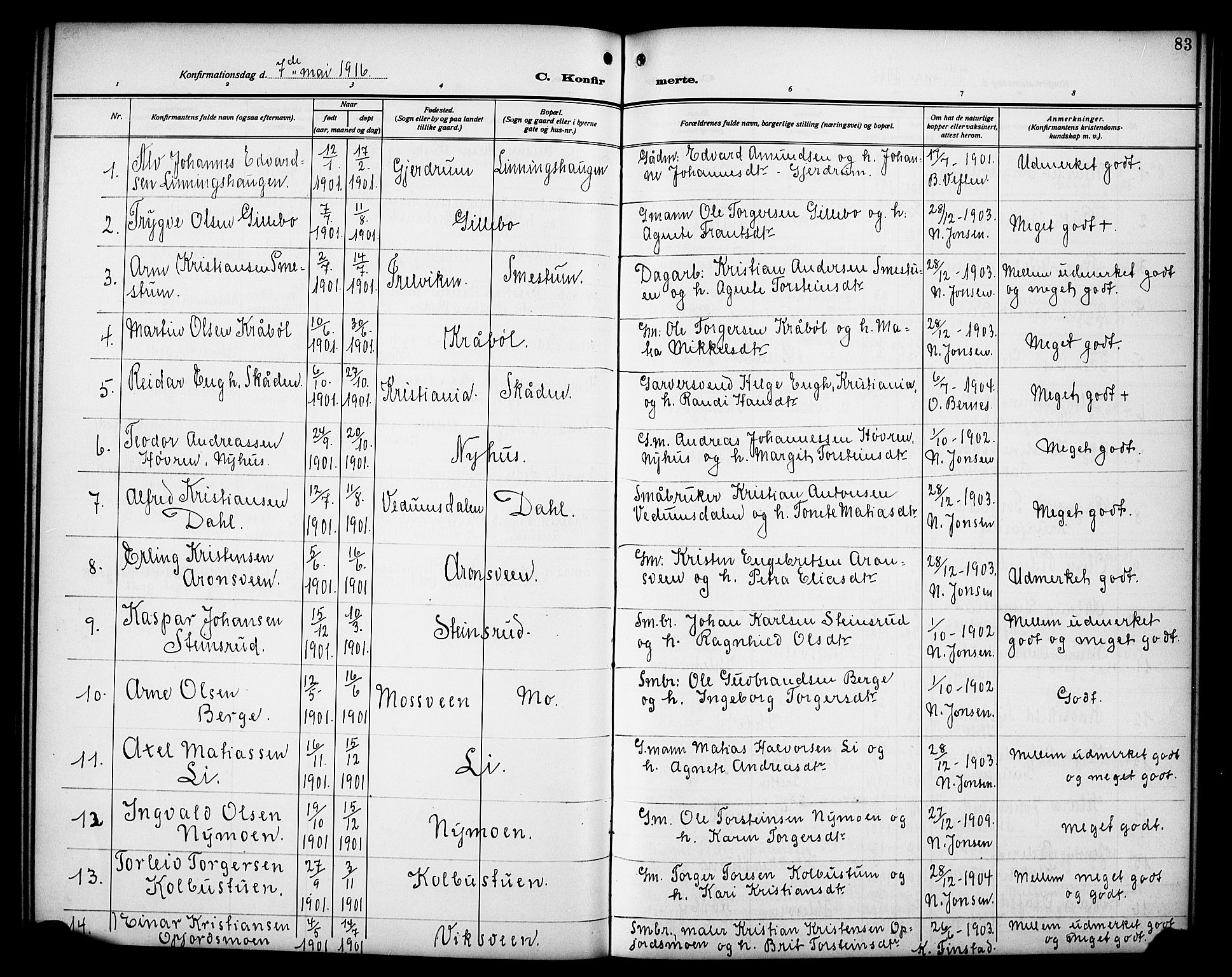 Øyer prestekontor, SAH/PREST-084/H/Ha/Hab/L0007: Parish register (copy) no. 7, 1913-1928, p. 83