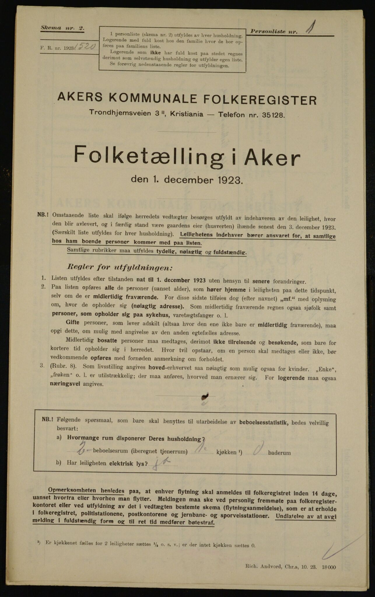 , Municipal Census 1923 for Aker, 1923, p. 45309