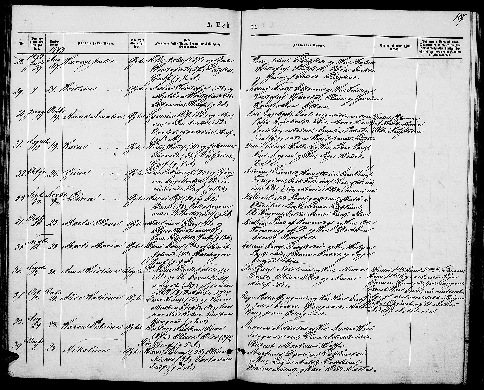 Stange prestekontor, AV/SAH-PREST-002/L/L0006: Parish register (copy) no. 6, 1864-1882, p. 107