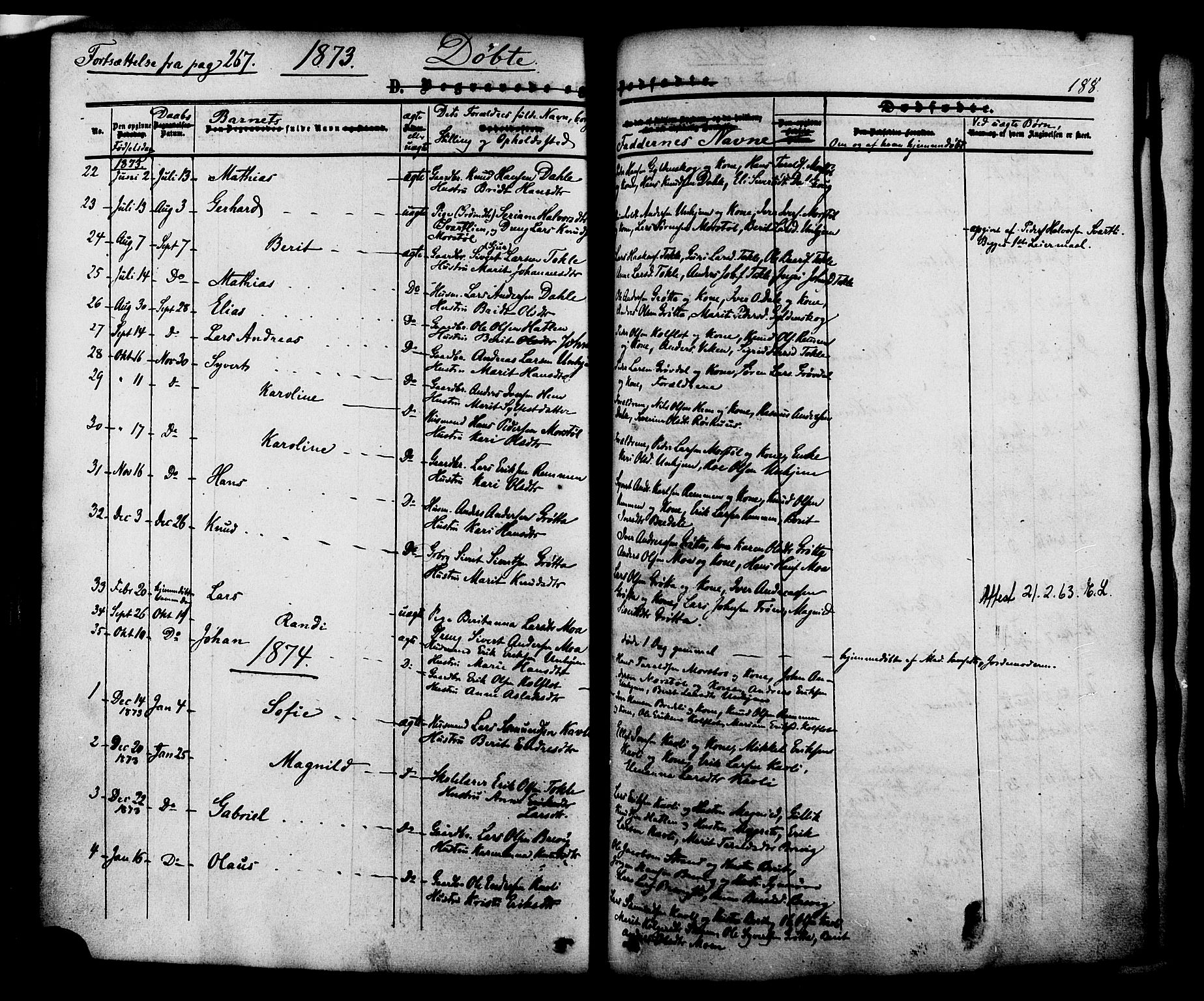 Ministerialprotokoller, klokkerbøker og fødselsregistre - Møre og Romsdal, AV/SAT-A-1454/545/L0586: Parish register (official) no. 545A02, 1854-1877, p. 188