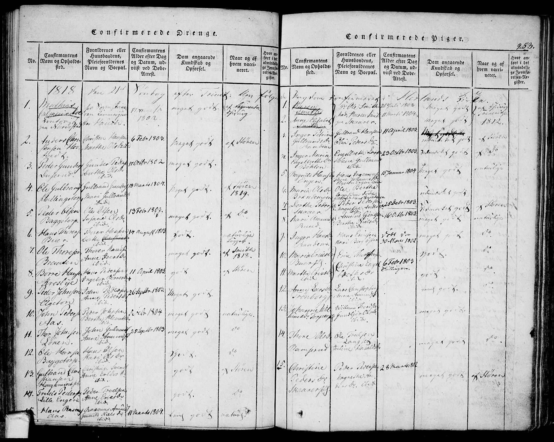 Eidsberg prestekontor Kirkebøker, SAO/A-10905/F/Fa/L0007: Parish register (official) no. I 7, 1814-1832, p. 253