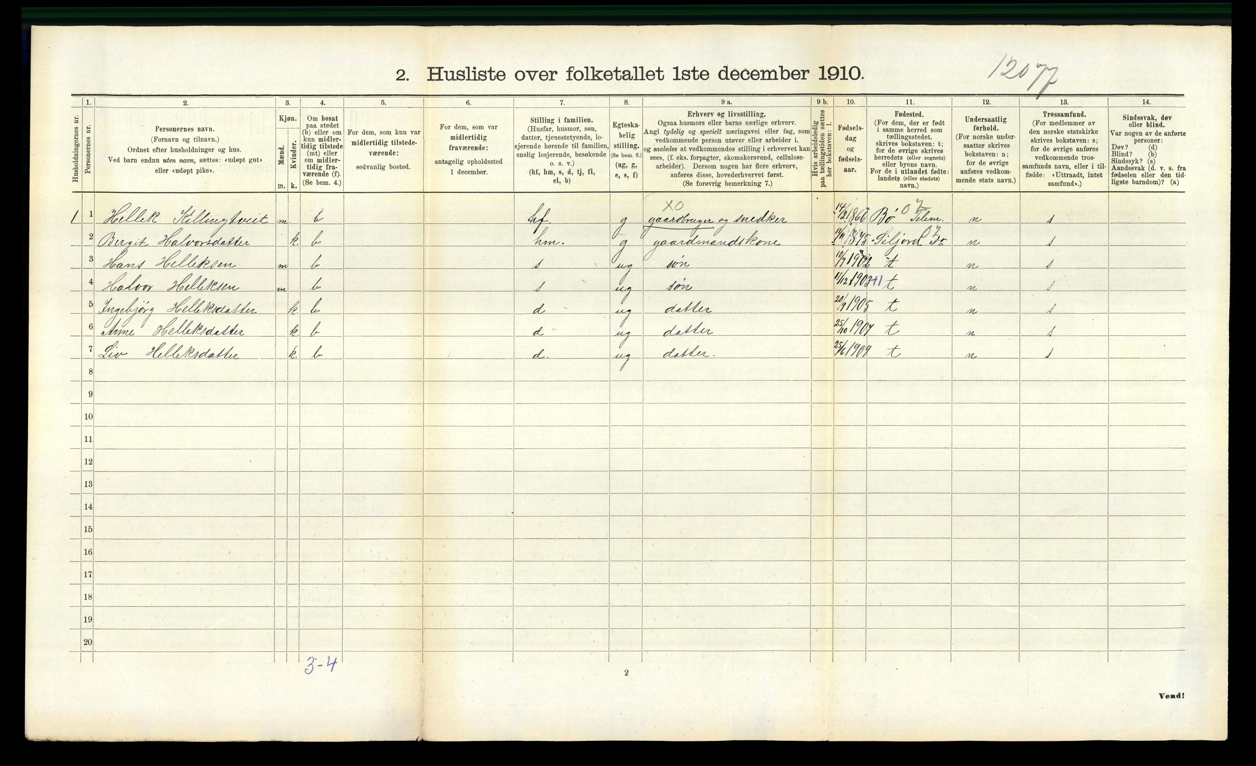 RA, 1910 census for Rauland, 1910, p. 140