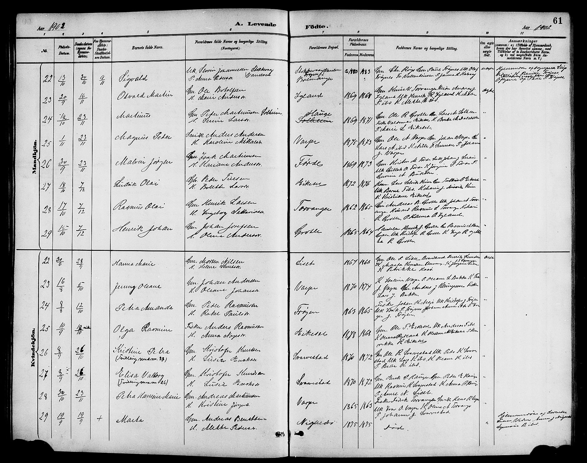 Bremanger sokneprestembete, AV/SAB-A-82201/H/Hab/Haba/L0003: Parish register (copy) no. A 3, 1890-1908, p. 61