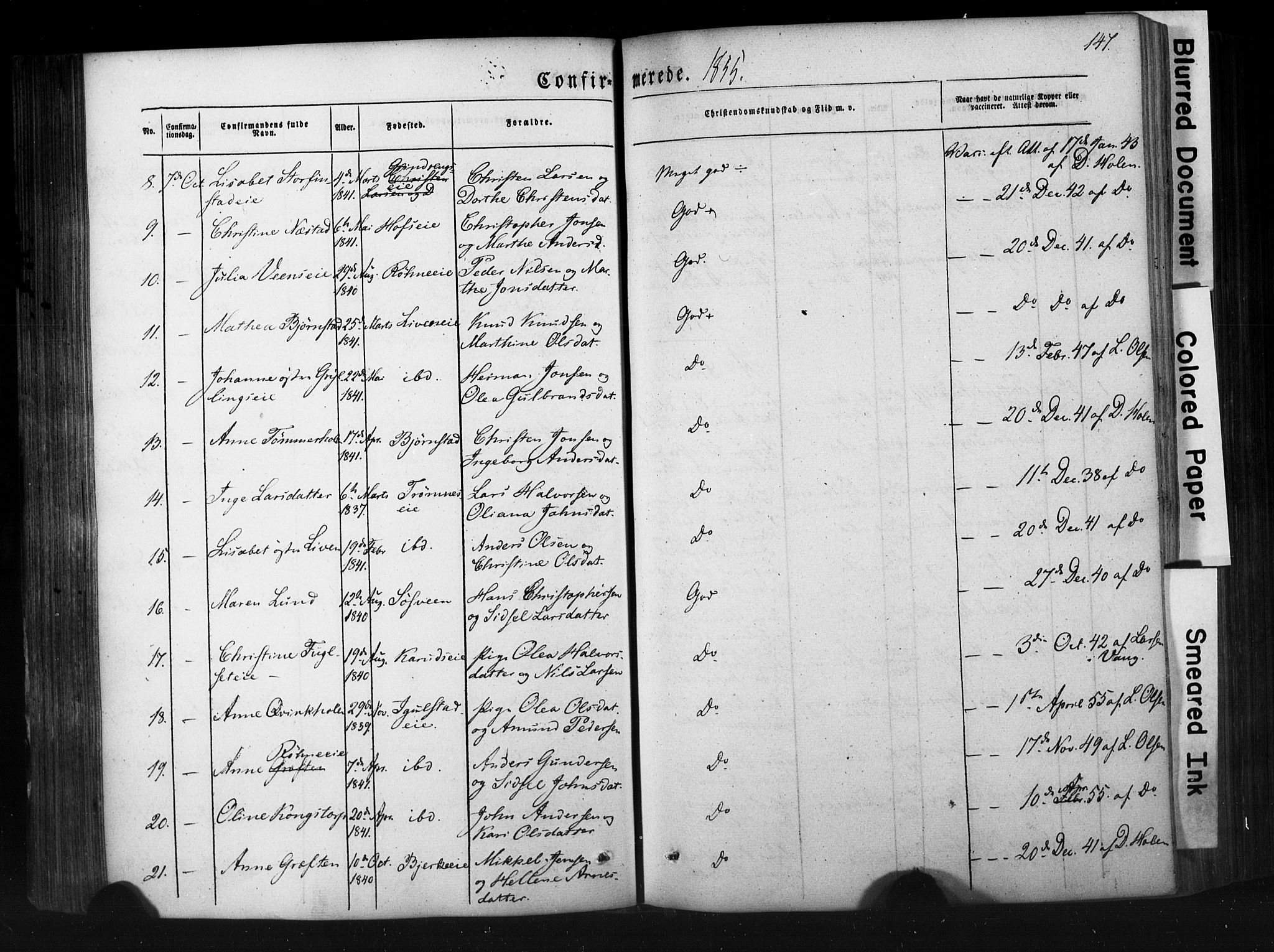 Løten prestekontor, AV/SAH-PREST-022/K/Ka/L0007: Parish register (official) no. 7, 1850-1859, p. 147