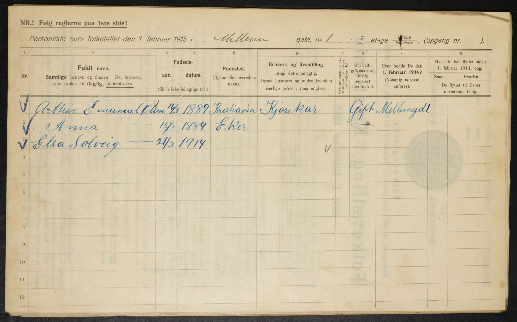 OBA, Municipal Census 1915 for Kristiania, 1915, p. 64443