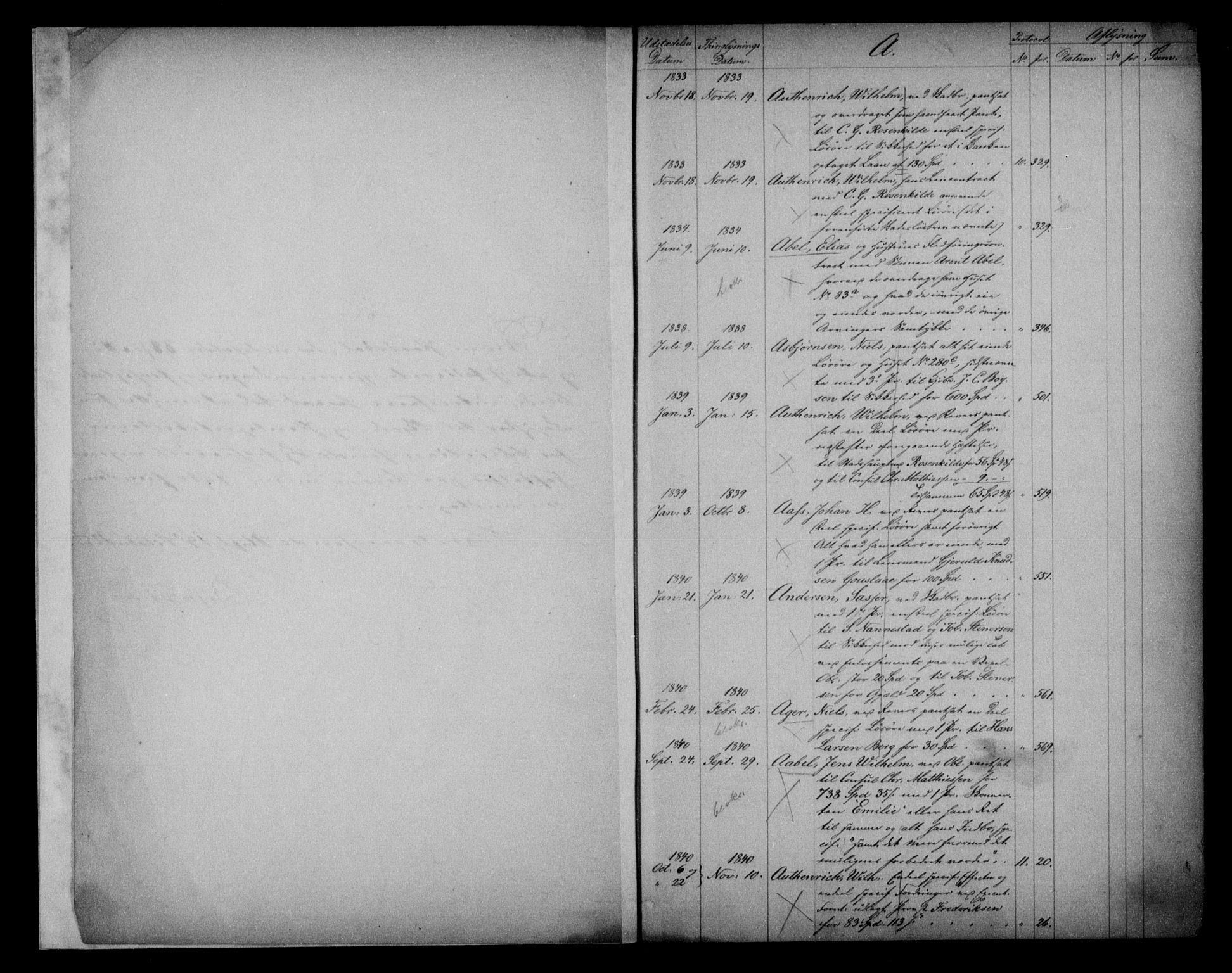 Kristiansand byrett, SAK/1223-0001/G/Ga/L0034: Mortgage register no. 34, 1830-1883, p. 2