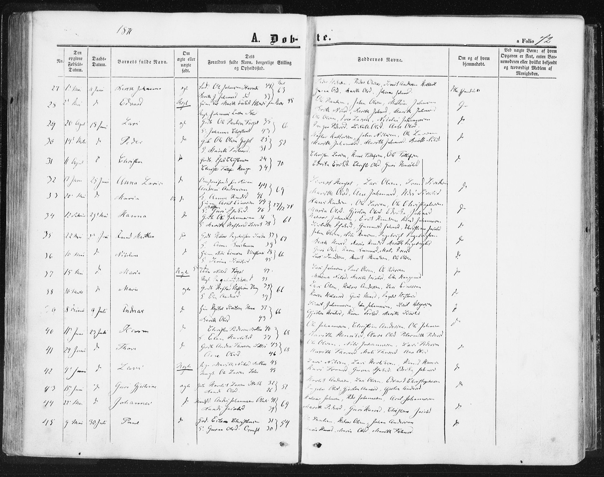 Ministerialprotokoller, klokkerbøker og fødselsregistre - Møre og Romsdal, SAT/A-1454/578/L0905: Parish register (official) no. 578A04, 1859-1877, p. 72