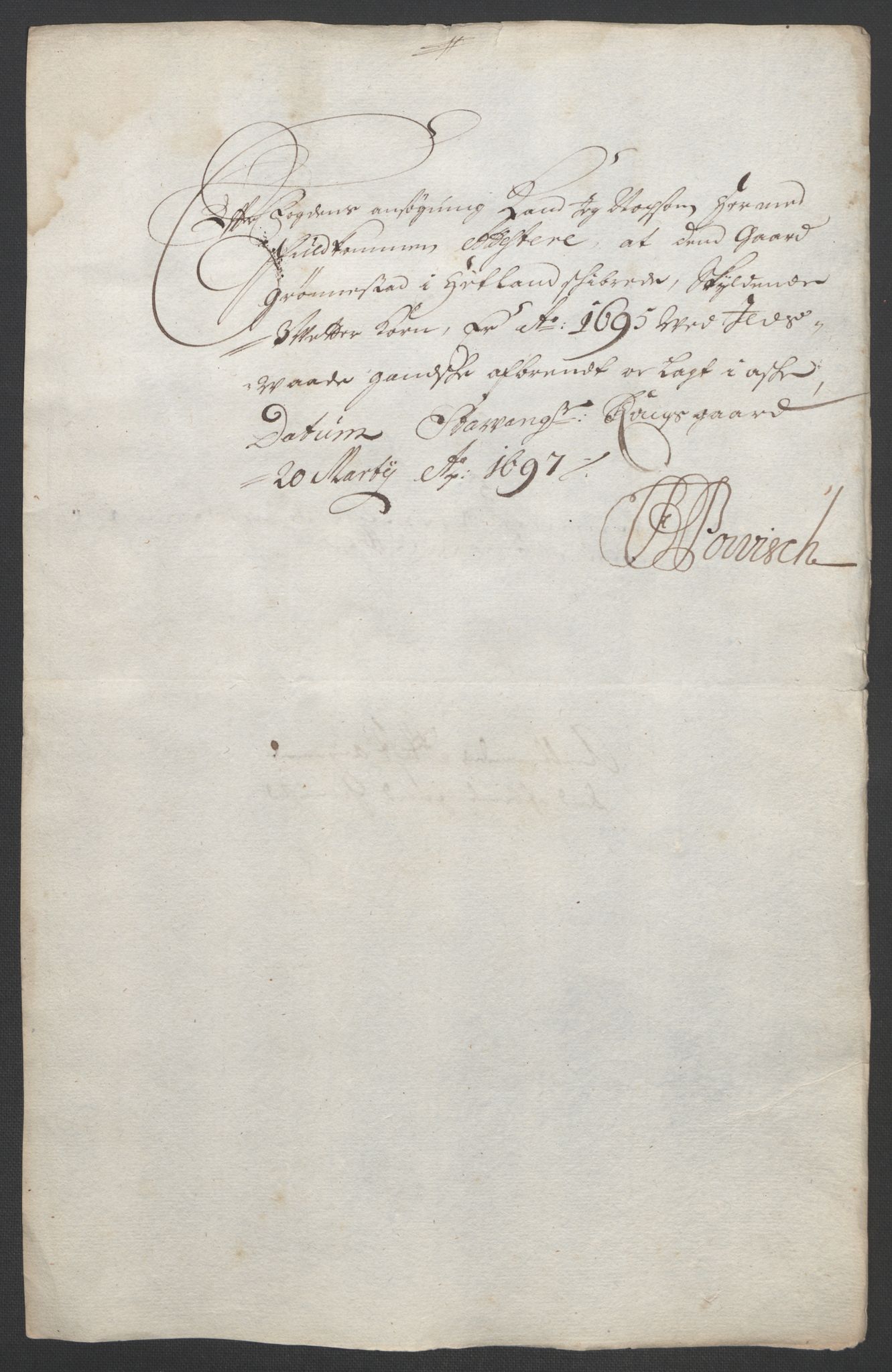 Rentekammeret inntil 1814, Reviderte regnskaper, Fogderegnskap, AV/RA-EA-4092/R47/L2857: Fogderegnskap Ryfylke, 1694-1696, p. 225