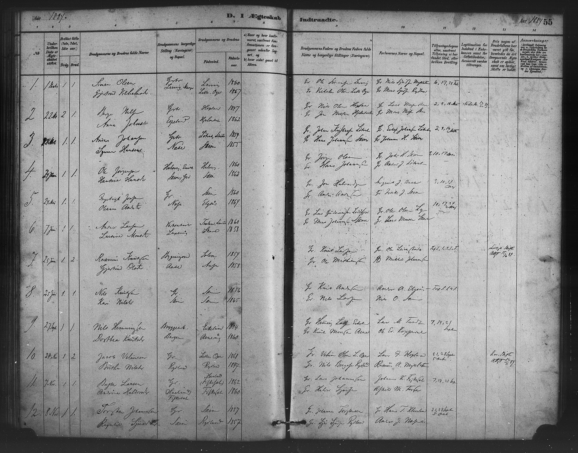 Alversund Sokneprestembete, SAB/A-73901/H/Ha/Haa/Haad/L0001: Parish register (official) no. D 1, 1880-1898, p. 55