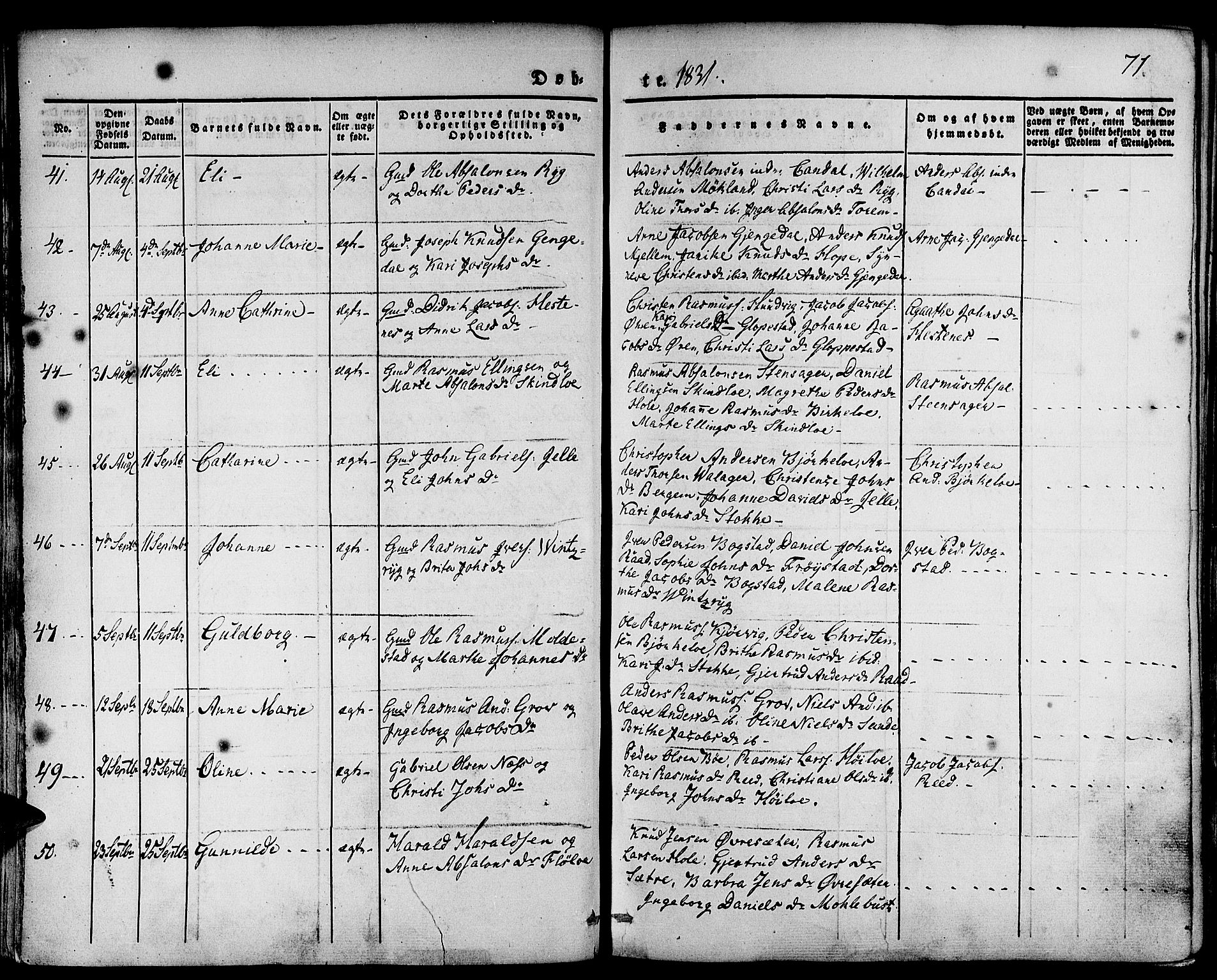 Gloppen sokneprestembete, AV/SAB-A-80101/H/Haa/Haaa/L0007: Parish register (official) no. A 7, 1827-1837, p. 71