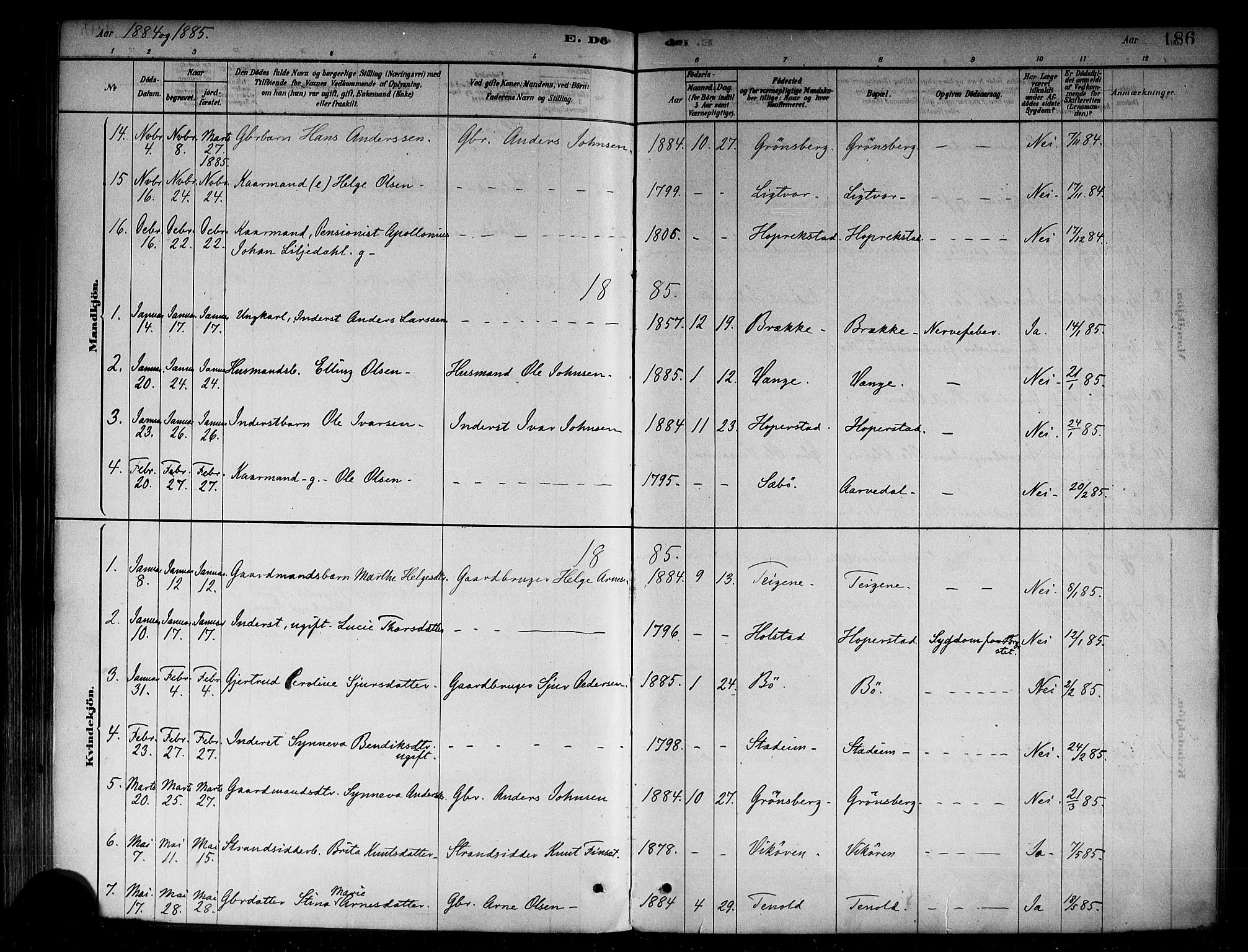 Vik sokneprestembete, SAB/A-81501: Parish register (official) no. B 1, 1878-1890, p. 186