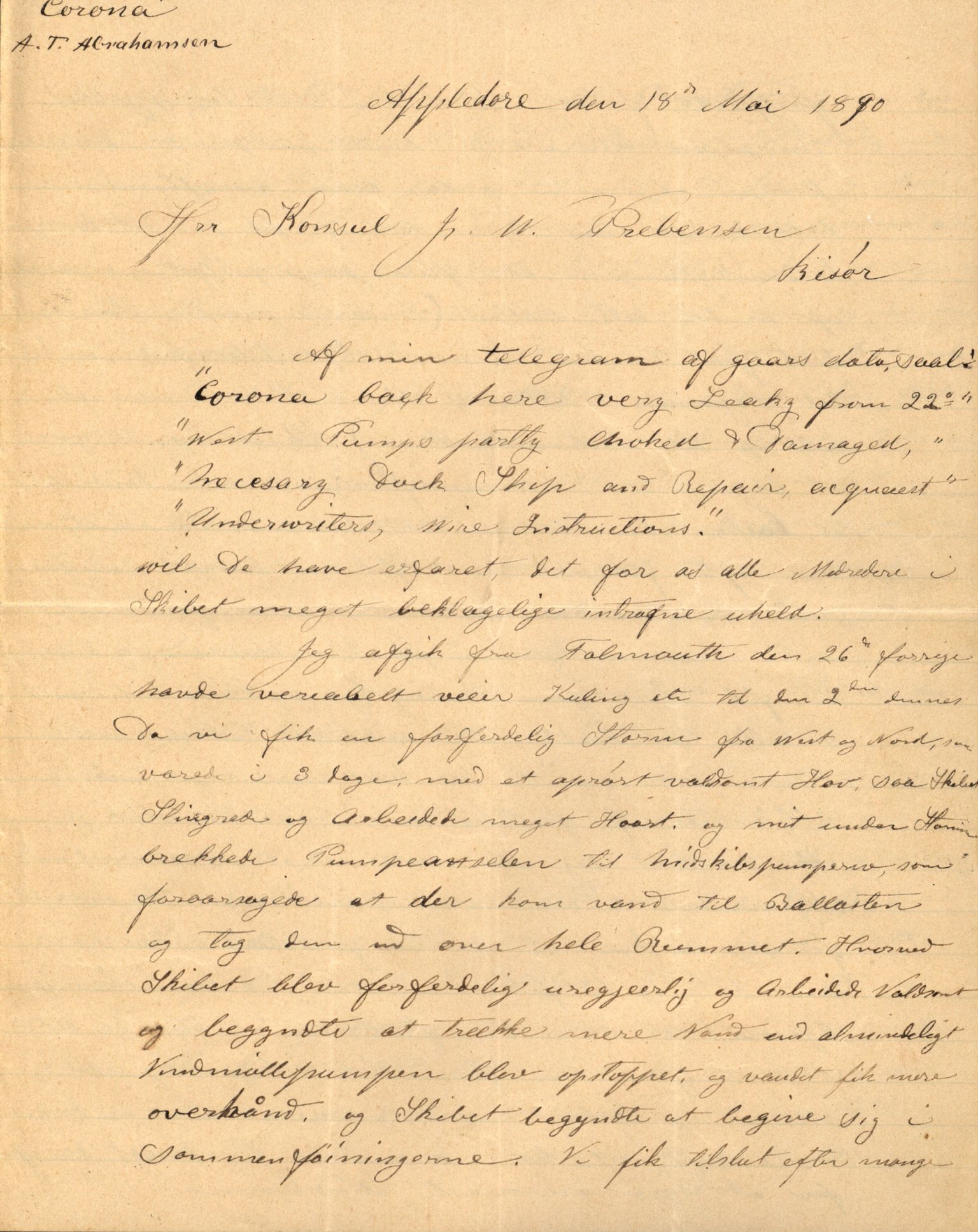 Pa 63 - Østlandske skibsassuranceforening, VEMU/A-1079/G/Ga/L0025/0003: Havaridokumenter / Josephine, Carl, Johanna, Castro, Comorin, Corona, 1890, p. 151