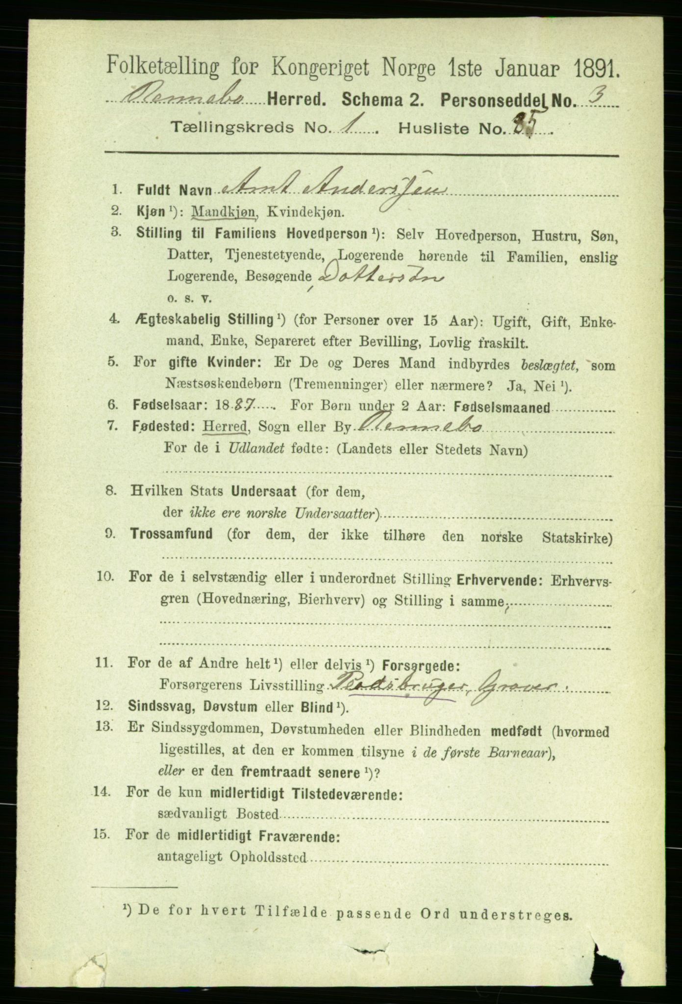 RA, 1891 census for 1635 Rennebu, 1891, p. 620