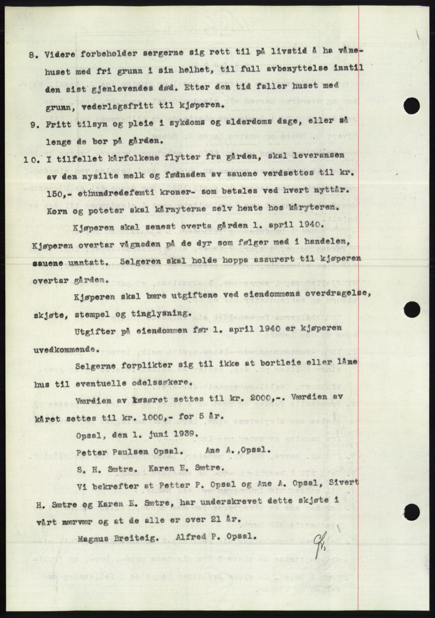 Søre Sunnmøre sorenskriveri, AV/SAT-A-4122/1/2/2C/L0068: Mortgage book no. 62, 1939-1939, Diary no: : 988/1939