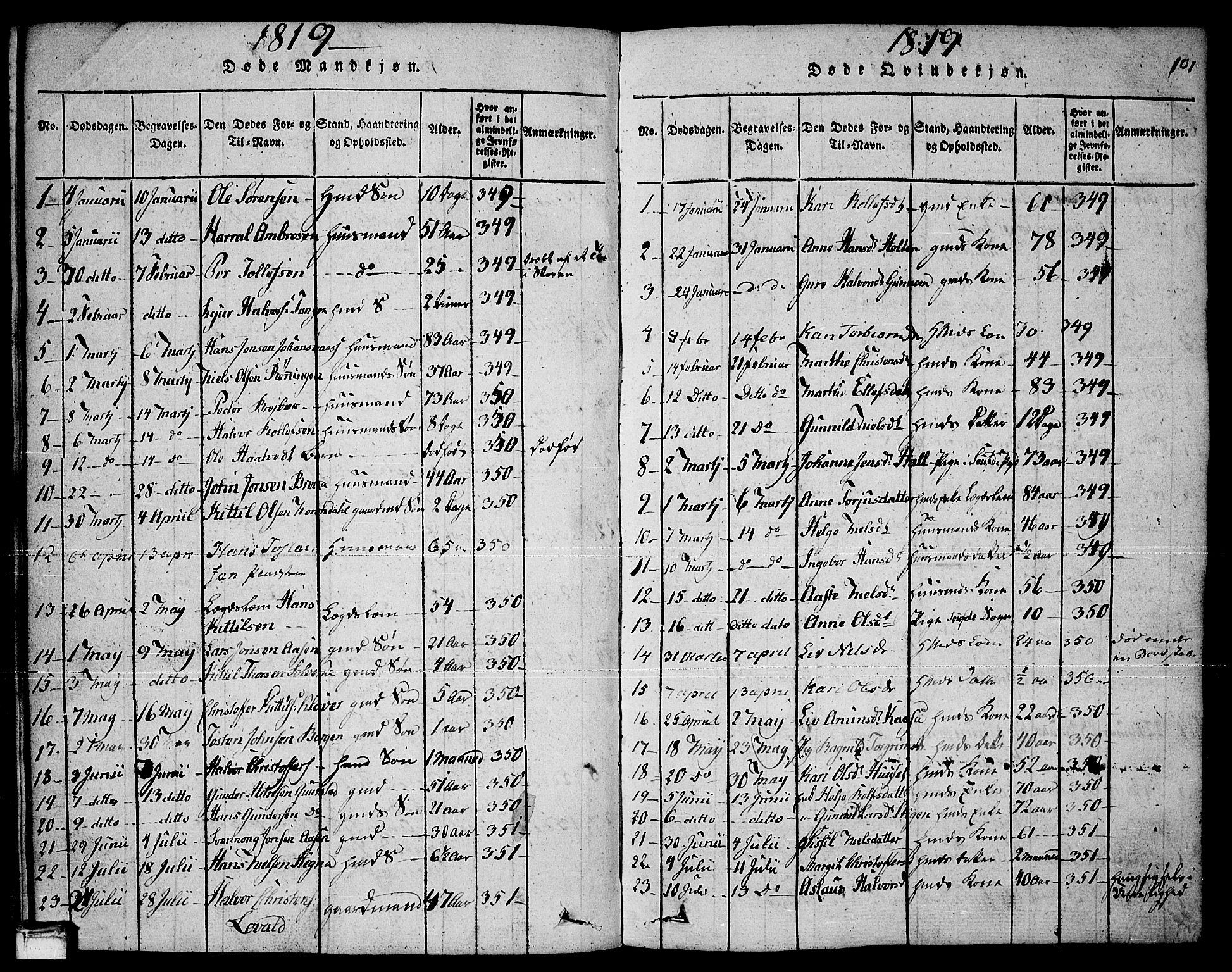 Sauherad kirkebøker, AV/SAKO-A-298/F/Fa/L0005: Parish register (official) no. I 5, 1815-1829, p. 101