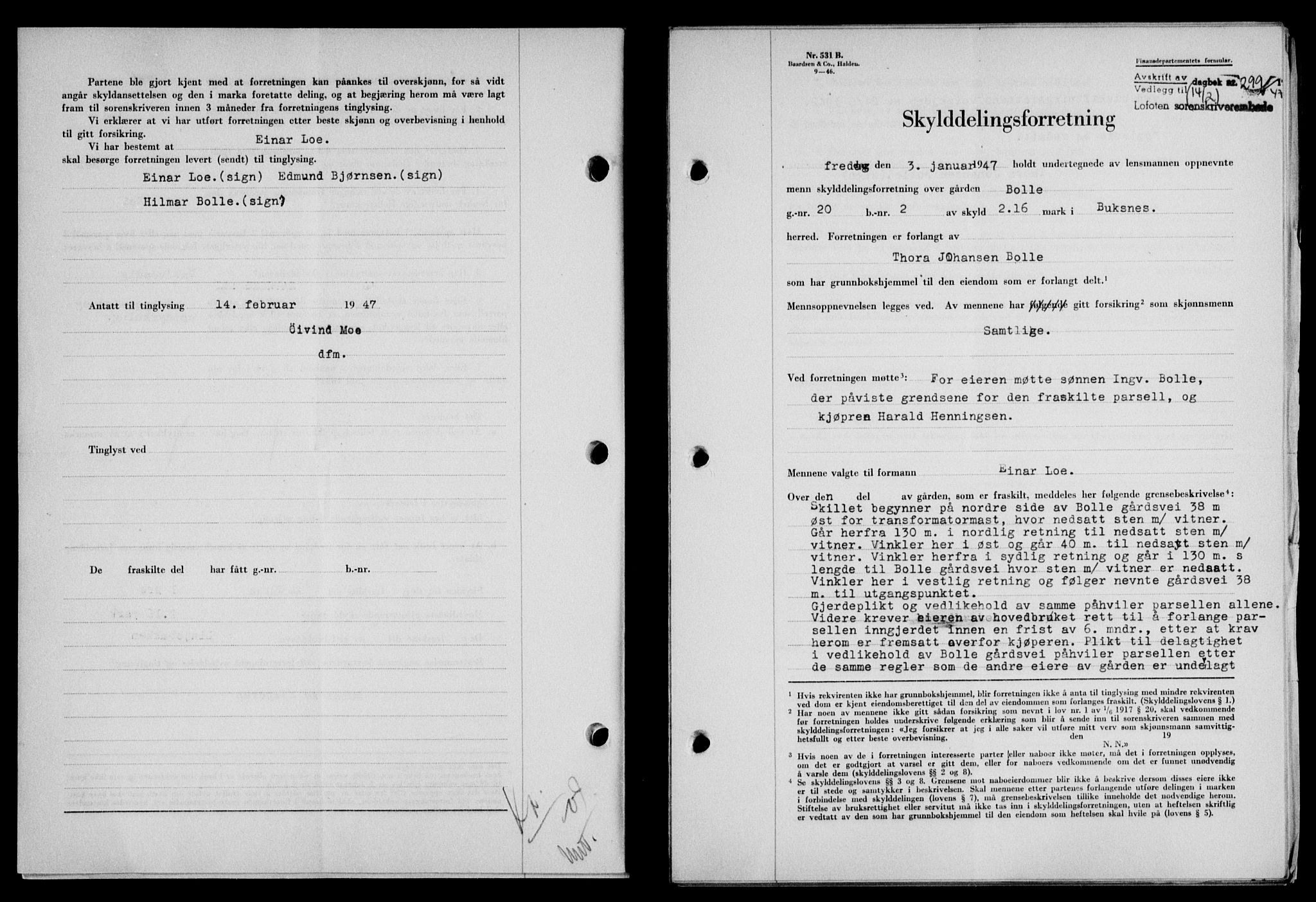 Lofoten sorenskriveri, SAT/A-0017/1/2/2C/L0015a: Mortgage book no. 15a, 1946-1947, Diary no: : 299/1947