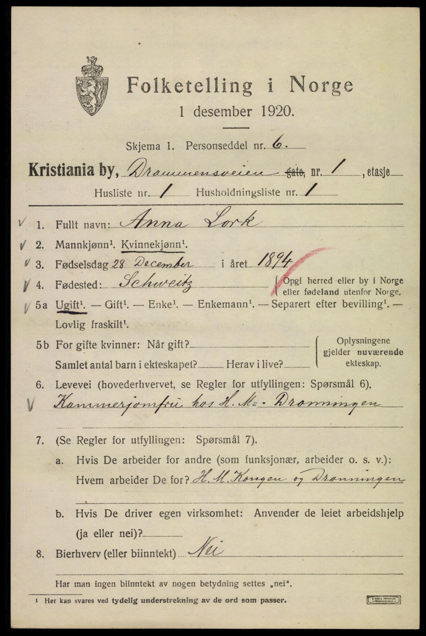 SAO, 1920 census for Kristiania, 1920, p. 200593