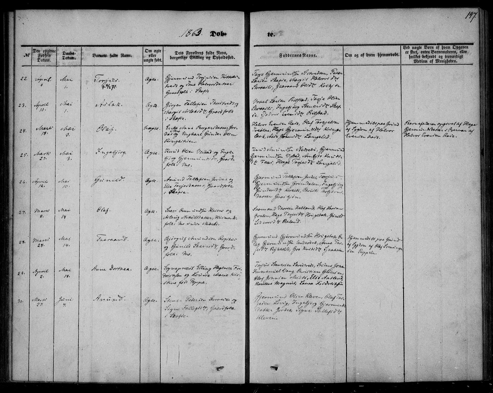 Mo kirkebøker, AV/SAKO-A-286/F/Fa/L0005: Parish register (official) no. I 5, 1844-1864, p. 147