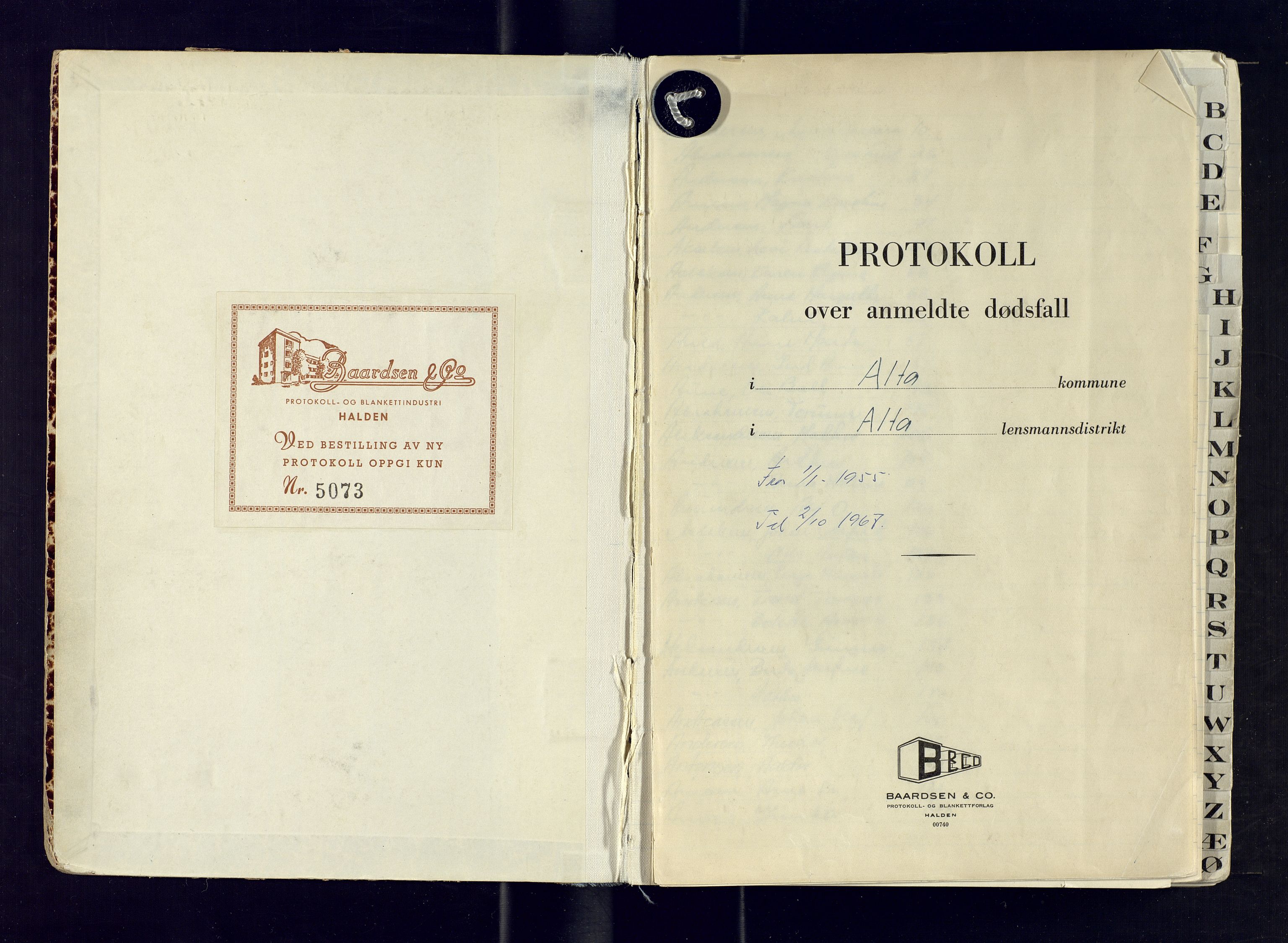 Alta lensmannskontor, AV/SATØ-S-1165/K/Ka/L0111: Dødsfallsprotokoll, 1955-1967