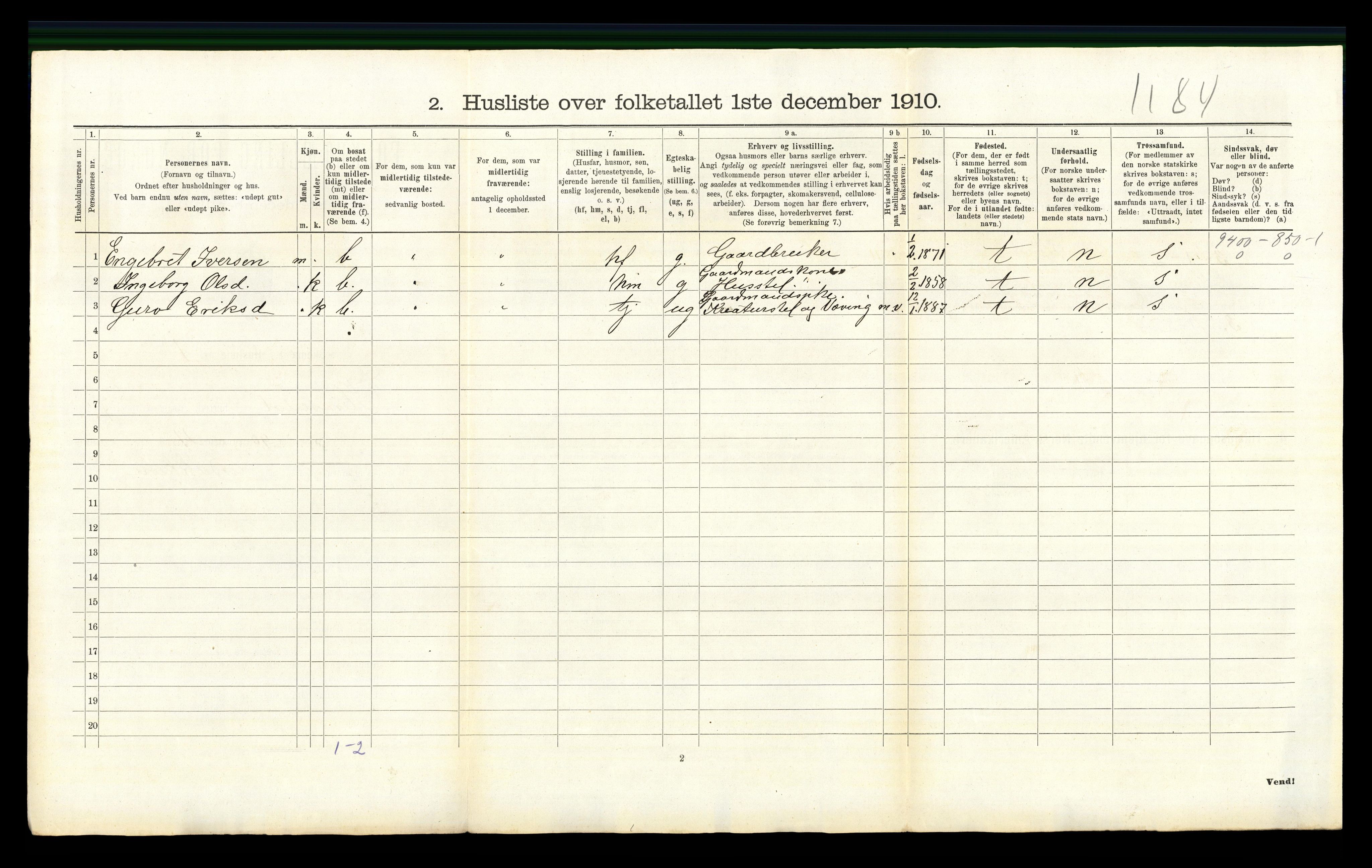 RA, 1910 census for Hemsedal, 1910, p. 467