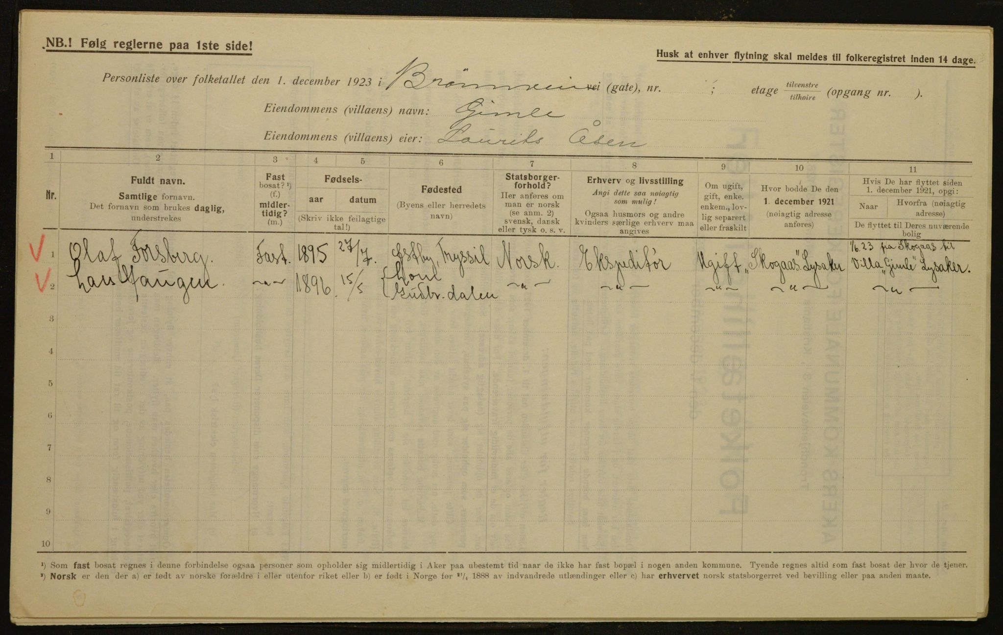 , Municipal Census 1923 for Aker, 1923, p. 777