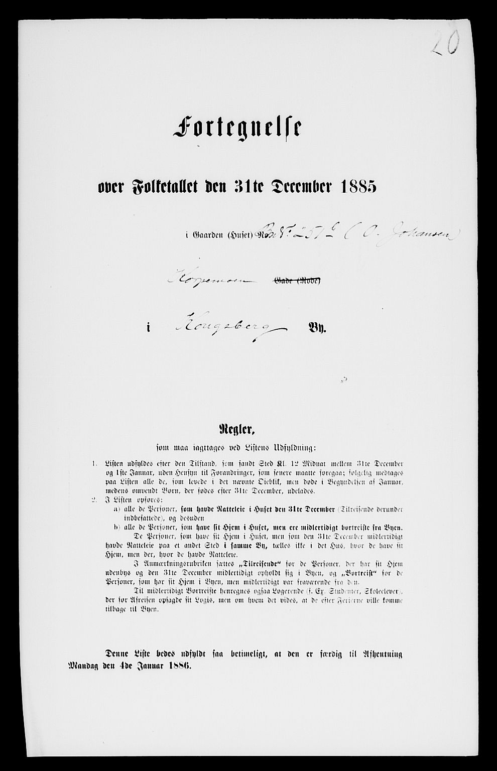 SAKO, 1885 census for 0604 Kongsberg, 1885, p. 533