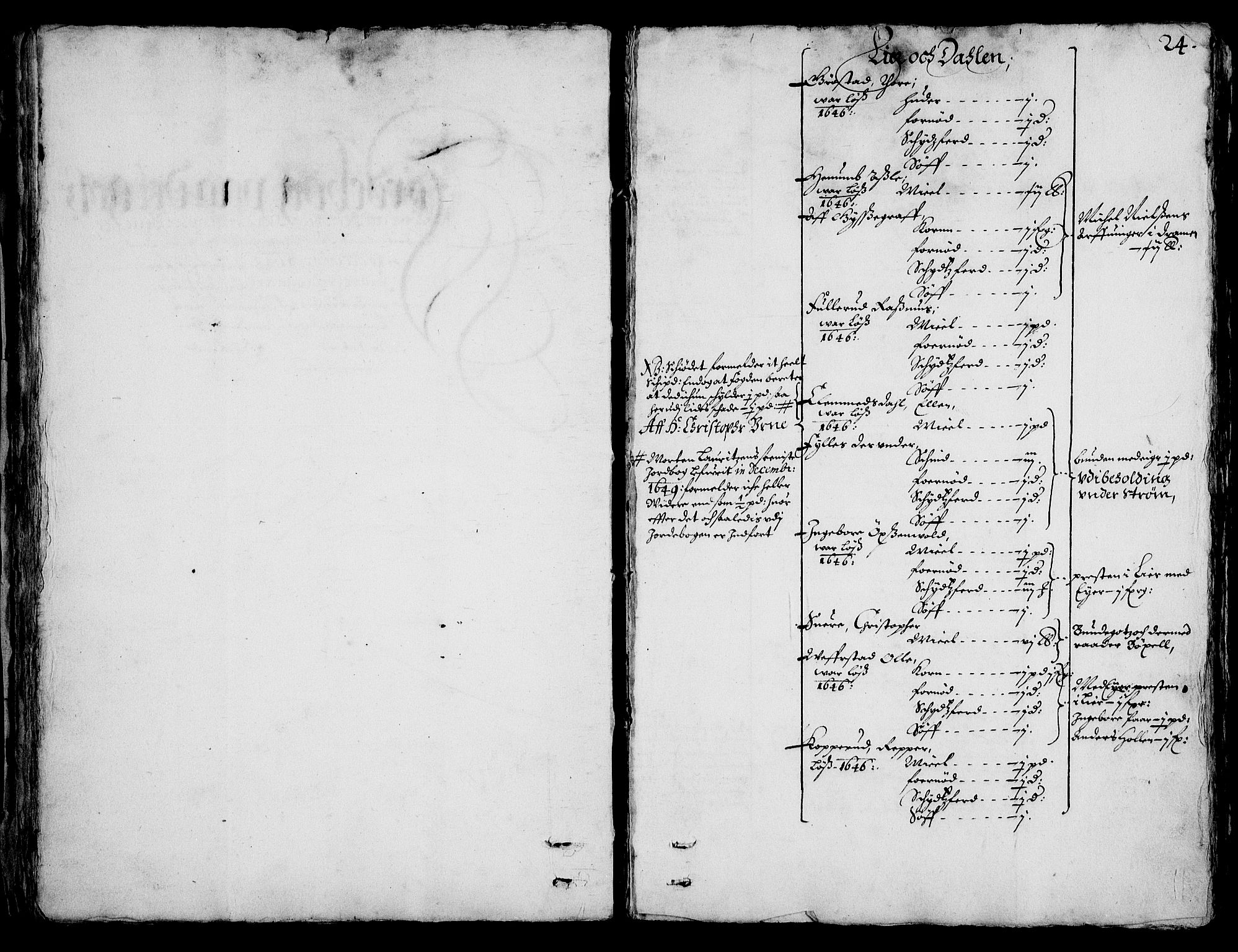 Rentekammeret inntil 1814, Realistisk ordnet avdeling, RA/EA-4070/On/L0001/0002: Statens gods / [Jj 2]: Jordebok og forklaring over atkomstene til Hannibal Sehesteds gods, 1651, p. 23b-24a