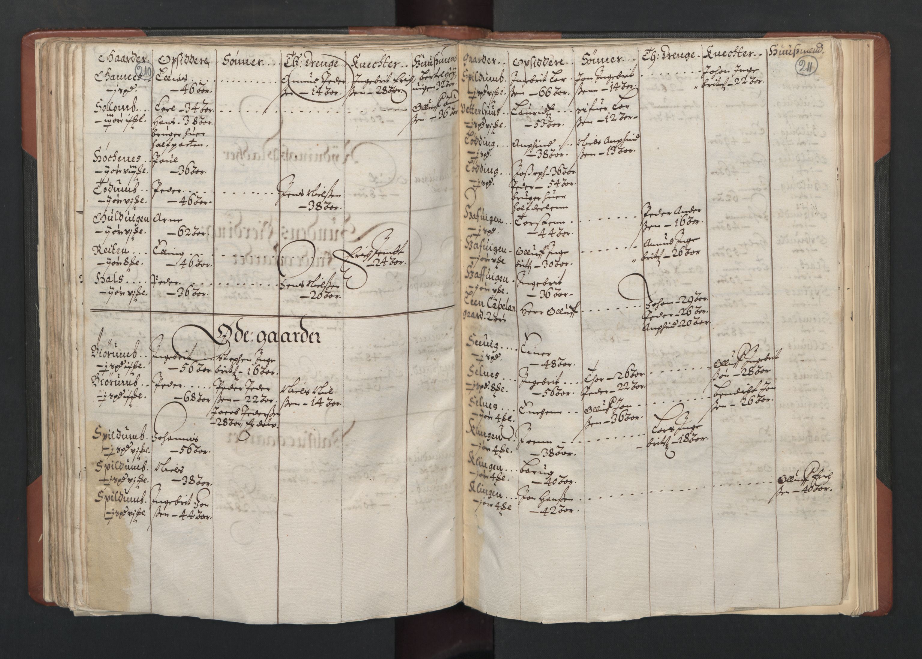 RA, Bailiff's Census 1664-1666, no. 19: Fosen fogderi, Inderøy fogderi, Selbu fogderi, Namdal fogderi and Stjørdal fogderi, 1664-1665, p. 210-211