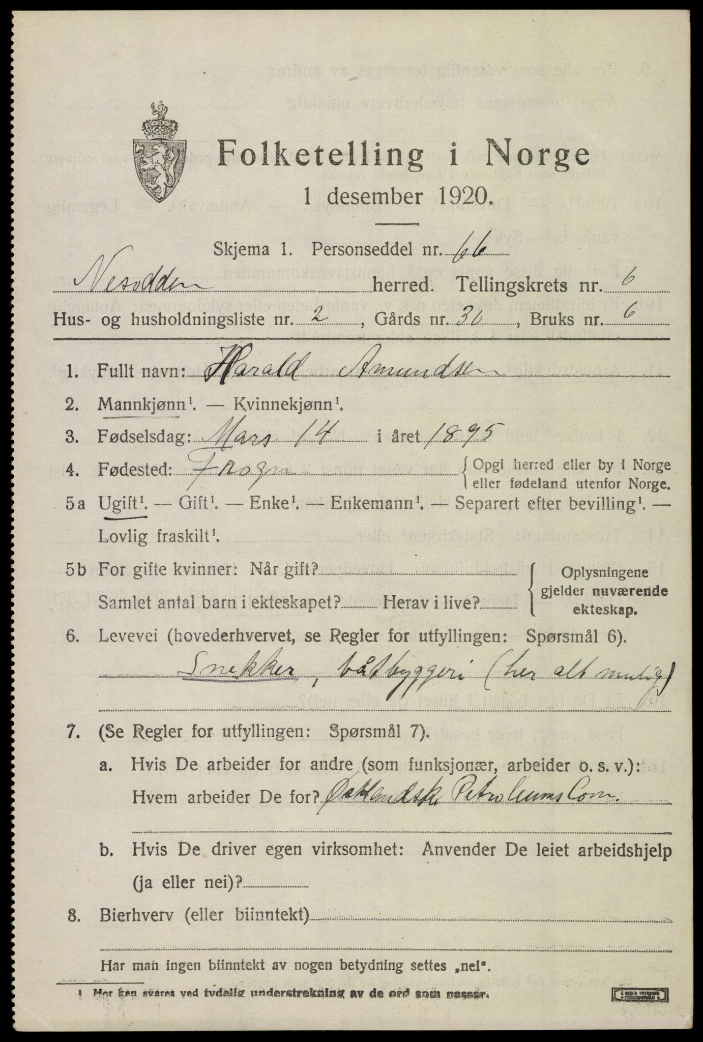 SAO, 1920 census for Nesodden, 1920, p. 5477