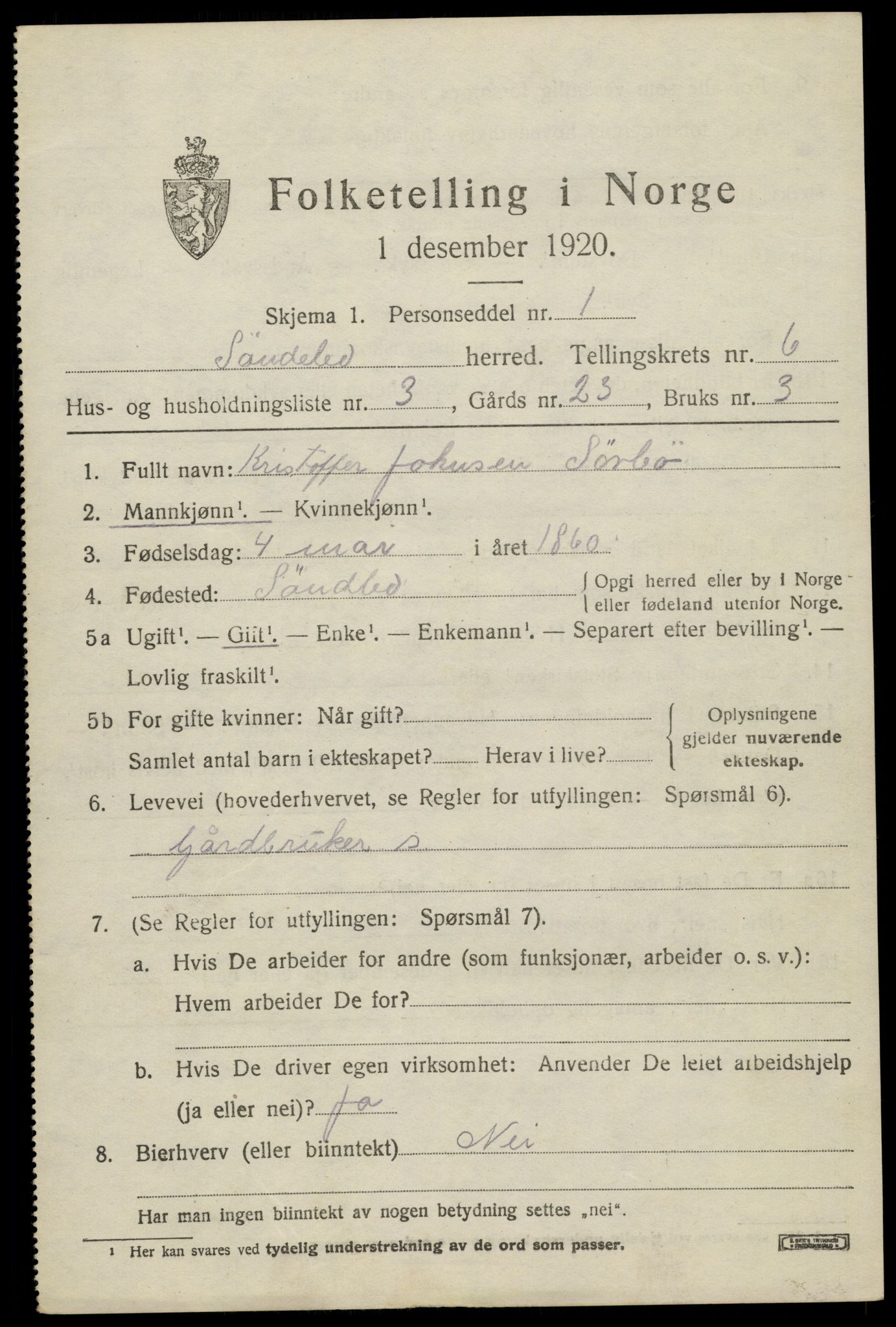 SAK, 1920 census for Søndeled, 1920, p. 3731