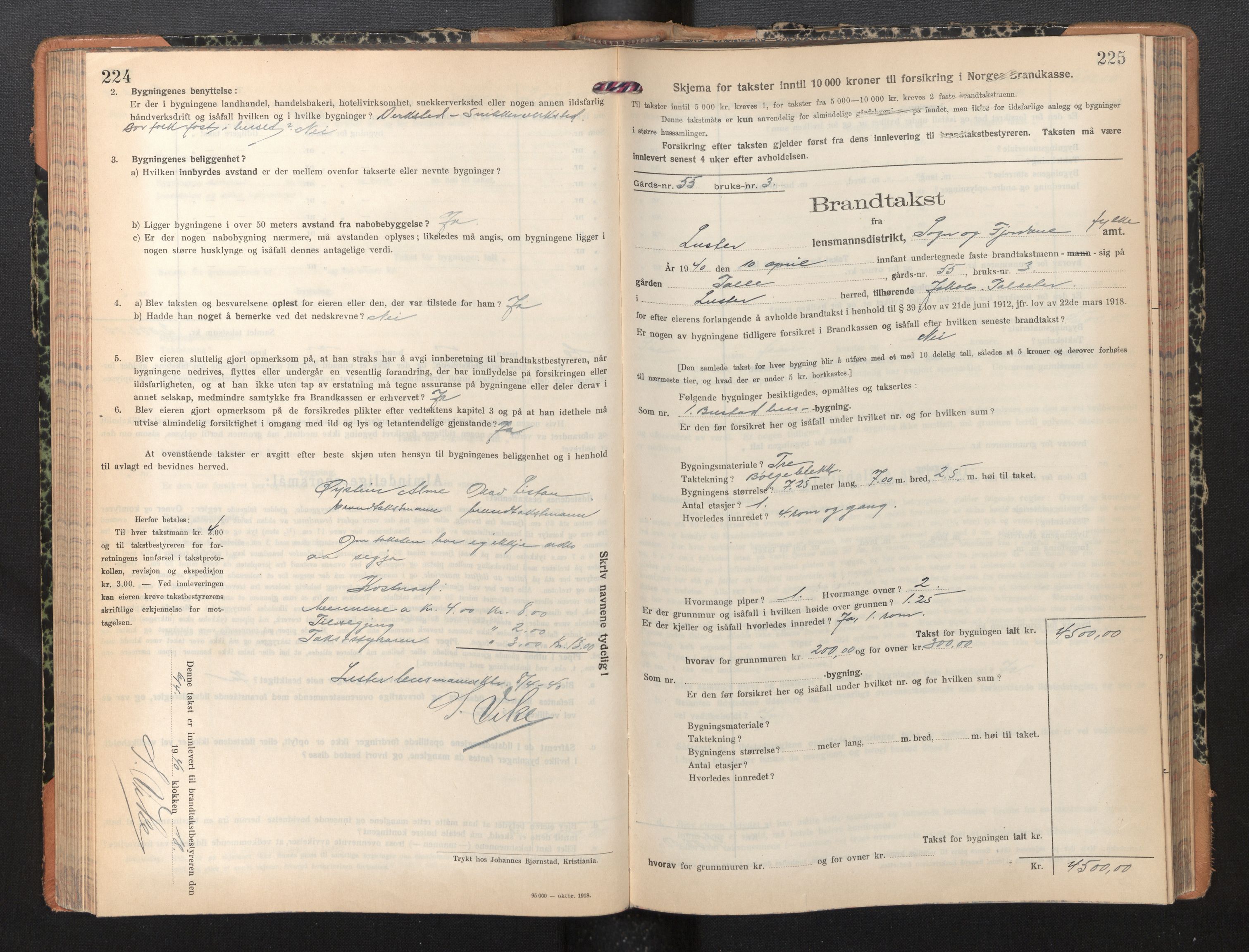 Lensmannen i Luster, AV/SAB-A-29301/0012/L0008: Branntakstprotokoll, skjematakst, 1935-1949, p. 224-225