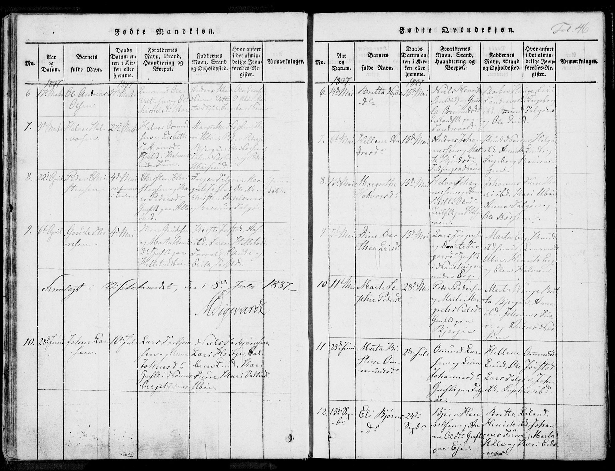 Nedstrand sokneprestkontor, AV/SAST-A-101841/01/IV: Parish register (official) no. A 7, 1816-1870, p. 46