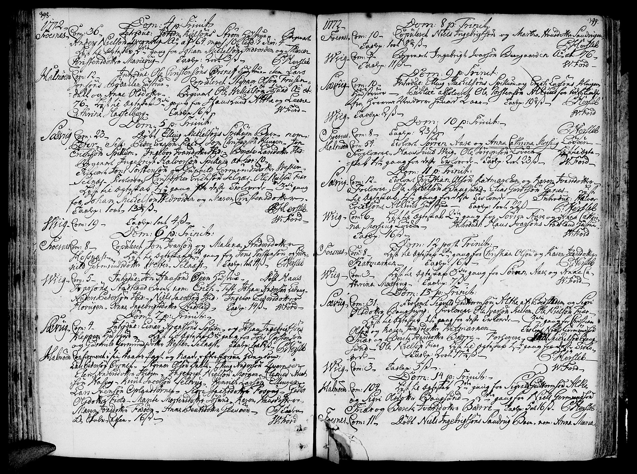 Ministerialprotokoller, klokkerbøker og fødselsregistre - Nord-Trøndelag, SAT/A-1458/773/L0607: Parish register (official) no. 773A01, 1751-1783, p. 398-399